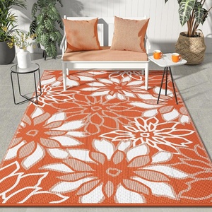 GENIMO Waterproof Outdoor Rug 5′ x 8′ for Patio Decor, Reversible Plastic Straw Area Rugs for Camping Clearance, RV Mat, Large Outside Carpet for Porch, Deck, Picni, Balcony, Garden, Black & Brown(C.orange & White)