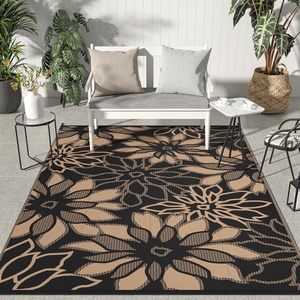 GENIMO Waterproof Outdoor Rug 5′ x 8′ for Patio Decor, Reversible Plastic Straw Area Rugs for Camping Clearance, RV Mat, Large Outside Carpet for Porch, Deck, Picni, Balcony, Garden, Black & Brown(Natural Black & Brown)
