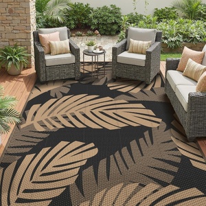 GENIMO Waterproof Outdoor Rug 5′ x 8′ for Patio Decor, Reversible Plastic Straw Area Rugs for Camping Clearance, RV Mat, Large Outside Carpet for Porch, Deck, Picni, Balcony, Garden, Black & Brown(Black & Light Brown)