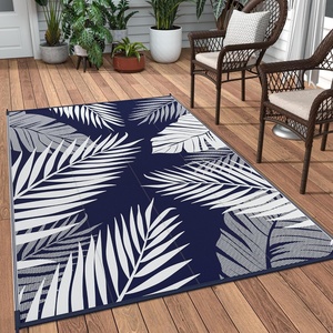 GENIMO Waterproof Outdoor Rug 5′ x 8′ for Patio Decor, Reversible Plastic Straw Area Rugs for Camping Clearance, RV Mat, Large Outside Carpet for Porch, Deck, Picni, Balcony, Garden, Black & Brown(Navy Blue & White | Waterproof)