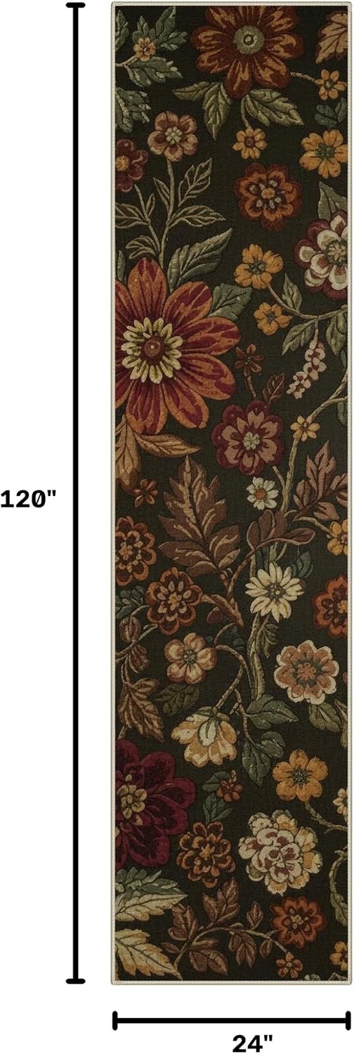 image:imageGENIMO 2x10 Washable Runner Rug Non Slip for Hallway Black Red Gold Vintage Floral Kitchen Runner Stain Resistant Low Pile and Lightweight for Entryway Bedroom Bathroom and Laundry Room