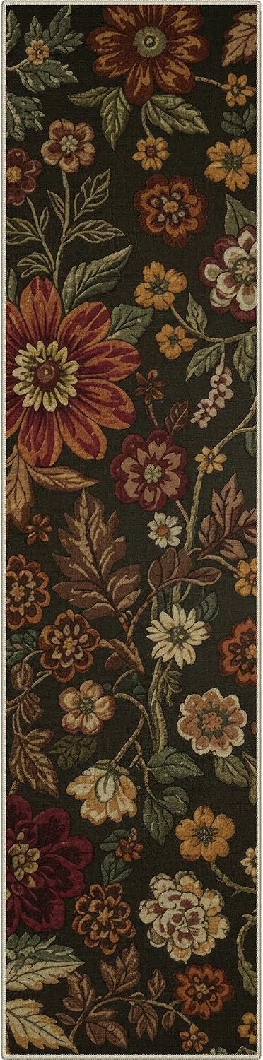 image:imageGENIMO 2x10 Washable Runner Rug Non Slip for Hallway Black Red Gold Vintage Floral Kitchen Runner Stain Resistant Low Pile and Lightweight for Entryway Bedroom Bathroom and Laundry Room