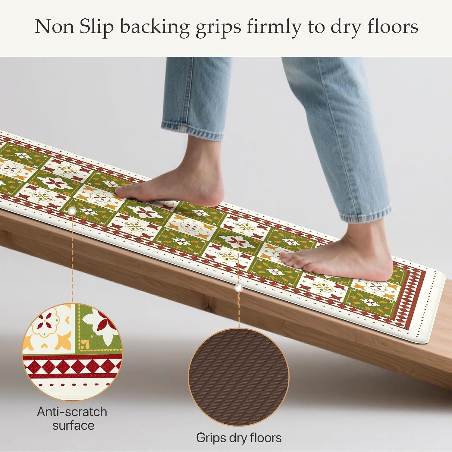 image:imageGENIMO Anti Fatigue Kitchen Mats for Floor 2PCS Cushioned Standing Mats 173x47amp173x30 Light Taupe Brown vintage boho rug set waterproof nonslip easyclean for home laundry sink farmhouseDgreen