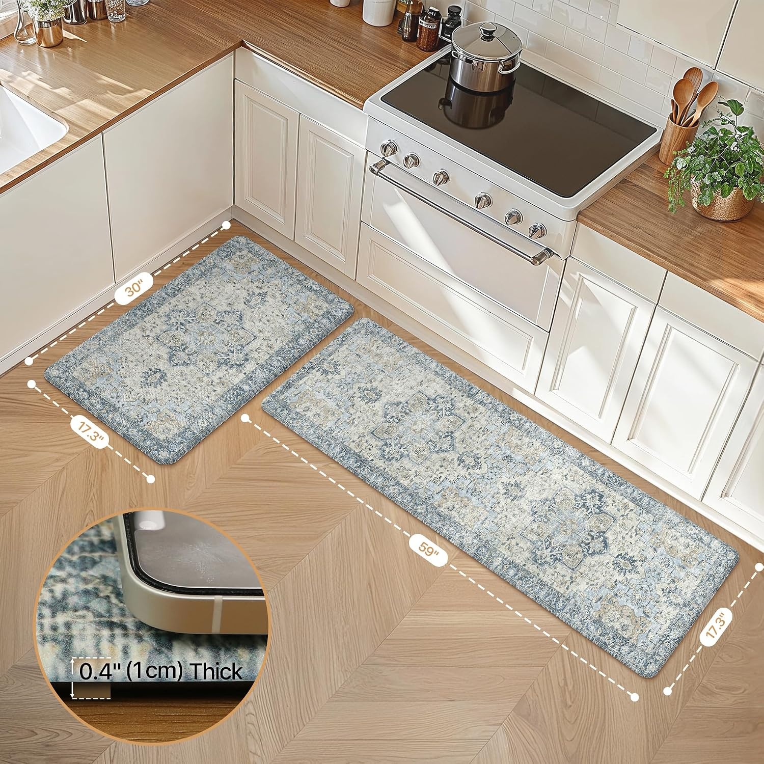 image:imageGENIMO Anti Fatigue Kitchen Mats for Floor 2PCS Cushioned Standing Mats 173x47amp173x30 Light Taupe Brown vintage boho rug set waterproof nonslip easyclean for home laundry sink farmhouseLight Blue