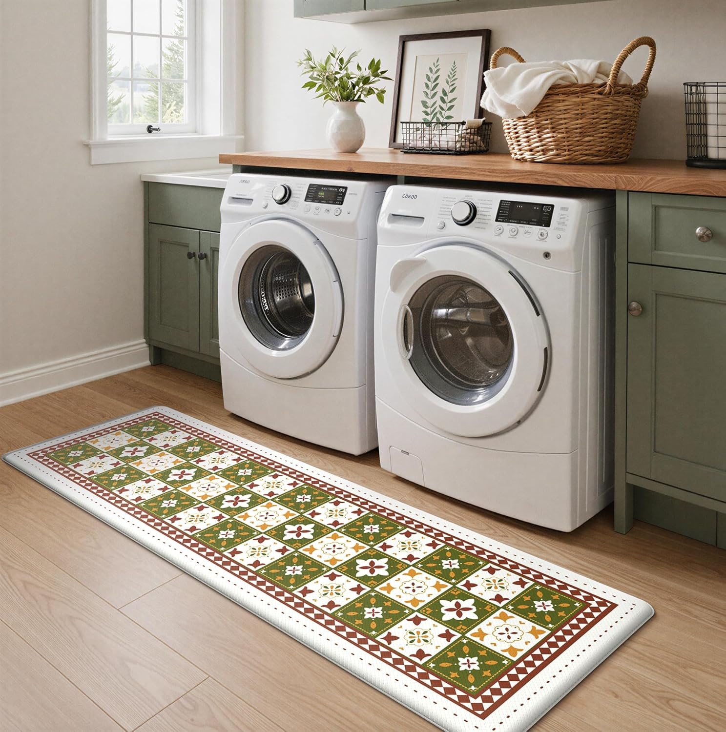 image:imageGENIMO Anti Fatigue Kitchen Mats for Floor 2PCS Cushioned Standing Mats 173x47amp173x30 Light Taupe Brown vintage boho rug set waterproof nonslip easyclean for home laundry sink farmhouseDgreen