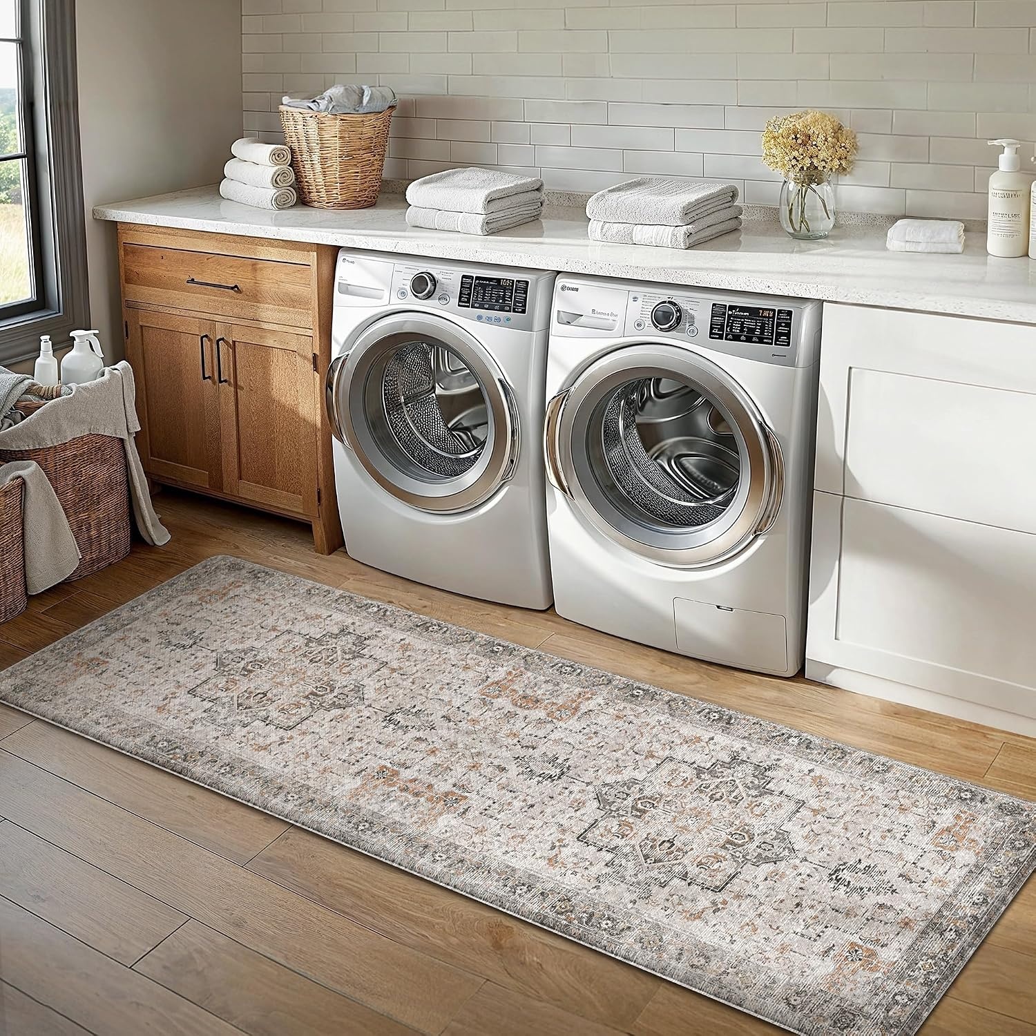 image:imageGENIMO Anti Fatigue Kitchen Mats for Floor 2PCS Cushioned Standing Mats 173x47amp173x30 Light Taupe Brown vintage boho rug set waterproof nonslip easyclean for home laundry sink farmhouseLight Taupe Brown