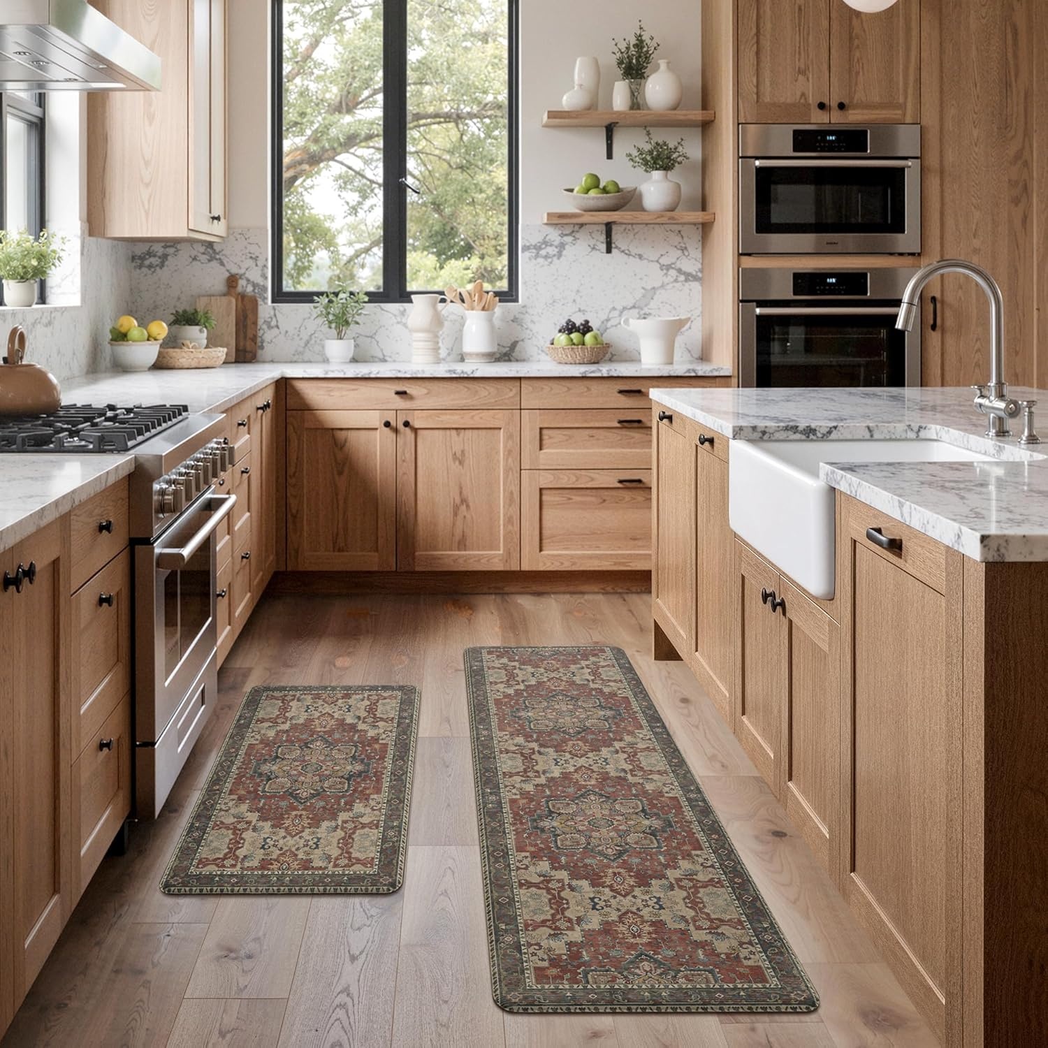 image:imageGENIMO Anti Fatigue Kitchen Mats for Floor 2PCS Cushioned Standing Mats 173x47amp173x30 Light Taupe Brown vintage boho rug set waterproof nonslip easyclean for home laundry sink farmhouseBordeaux Red