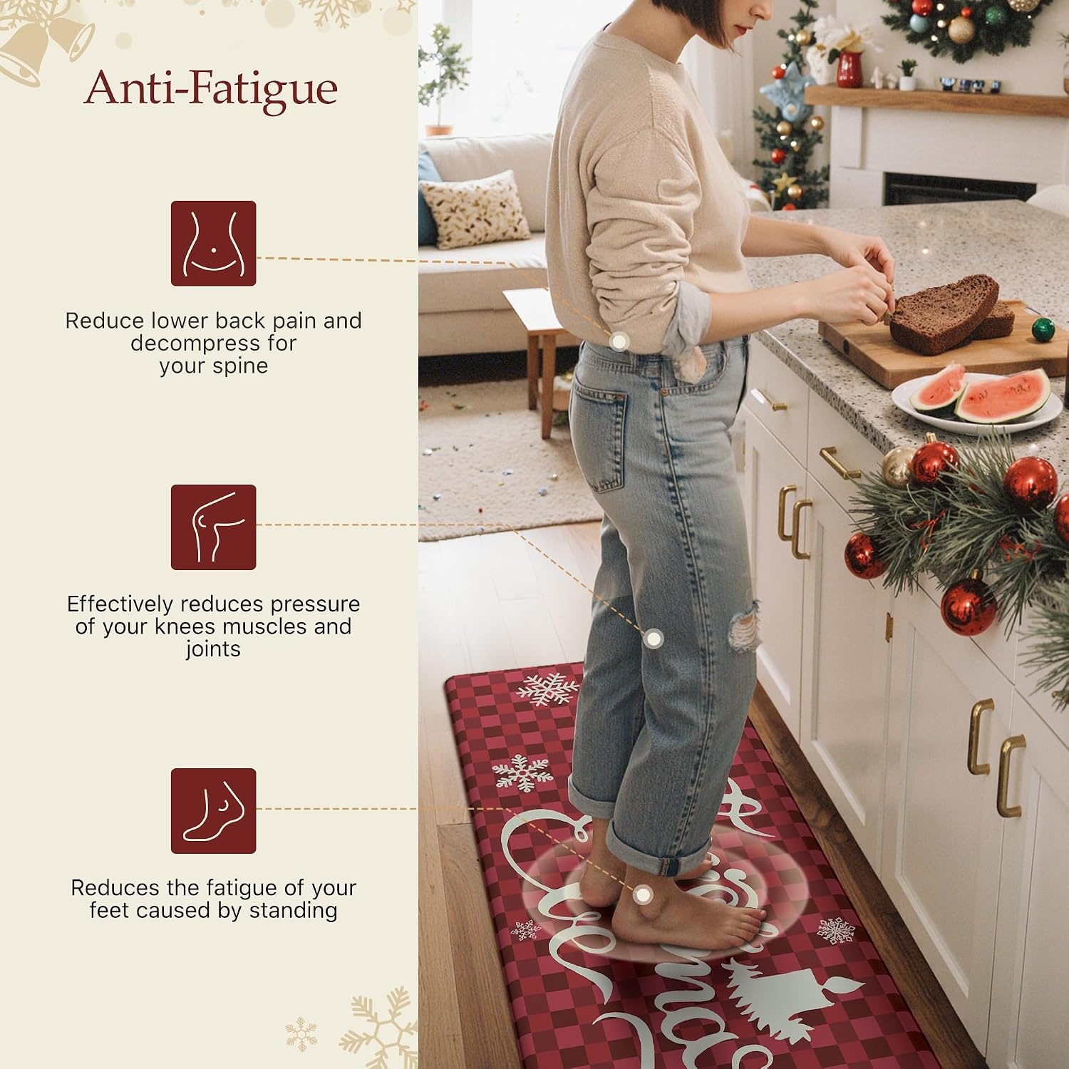 image:imageGENIMO Anti Fatigue Kitchen Mats for Floor 2PCS Cushioned Standing Mats 173x47amp173x30 Light Taupe Brown vintage boho rug set waterproof nonslip easyclean for home laundry sink farmhouseRed White