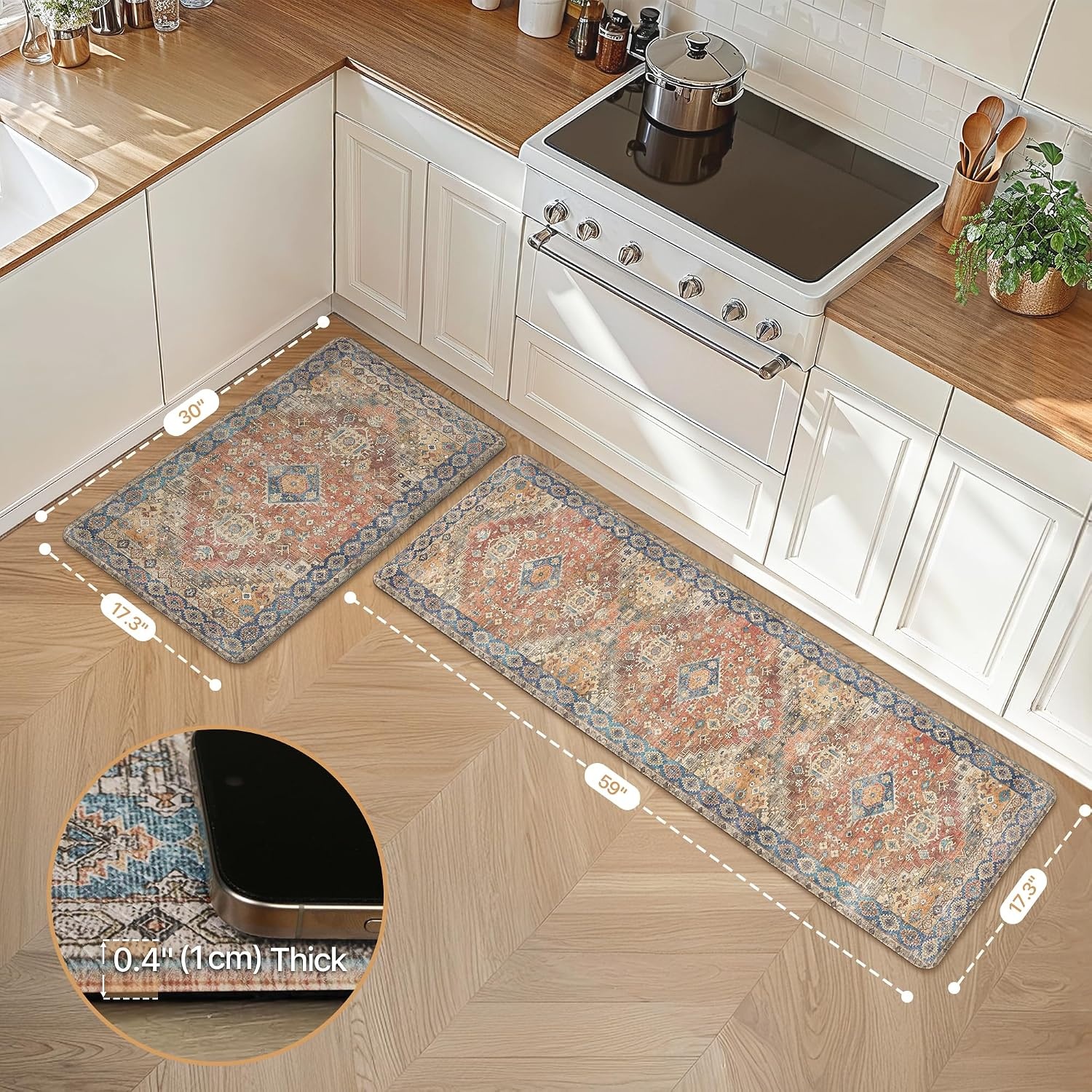 image:imageGENIMO Anti Fatigue Kitchen Mats for Floor 2PCS Cushioned Standing Mats 173x47amp173x30 Light Taupe Brown vintage boho rug set waterproof nonslip easyclean for home laundry sink farmhouseRetrobrick