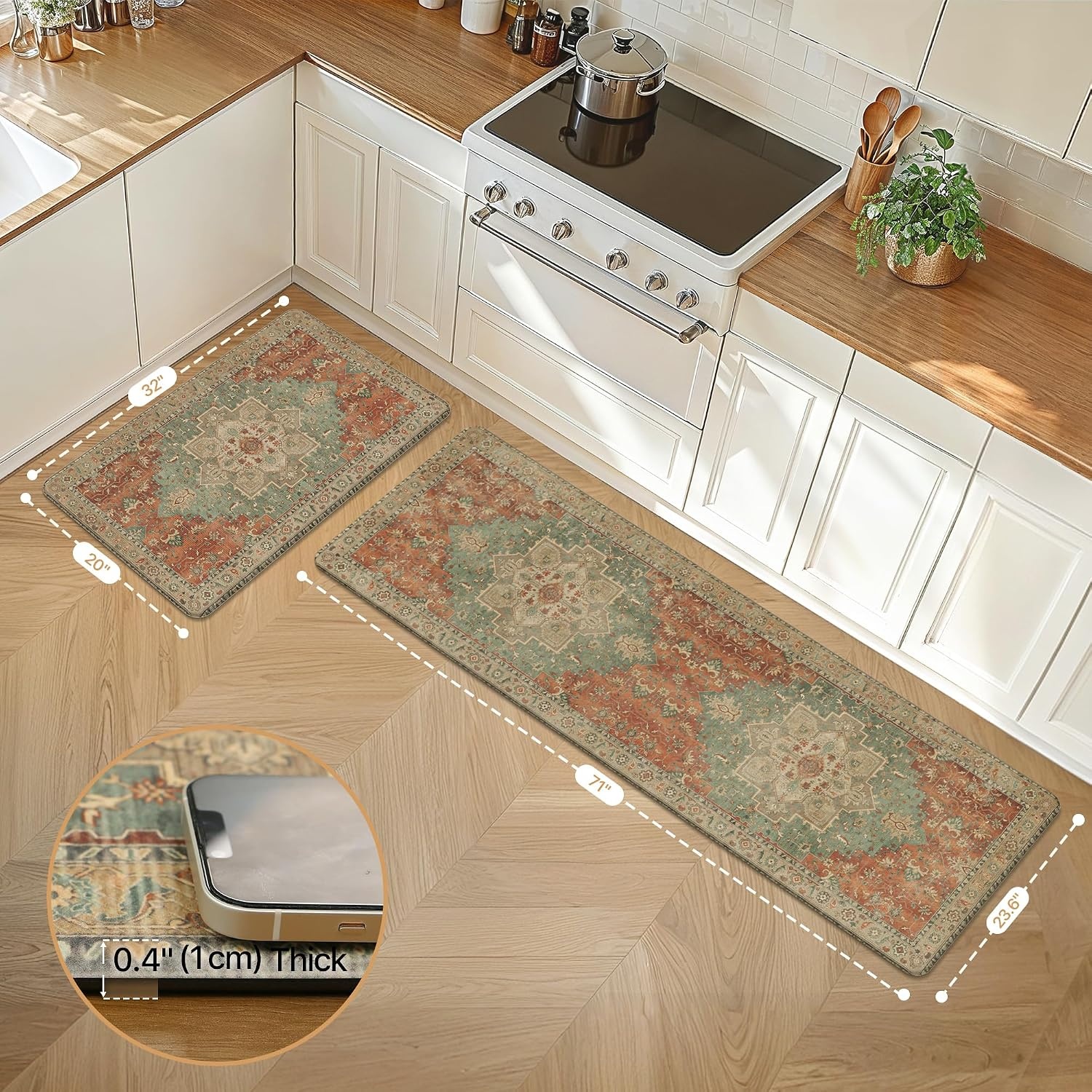 image:imageGENIMO Anti Fatigue Kitchen Mats for Floor 2PCS Cushioned Standing Mats 173x47amp173x30 Light Taupe Brown vintage boho rug set waterproof nonslip easyclean for home laundry sink farmhouseMulti Color