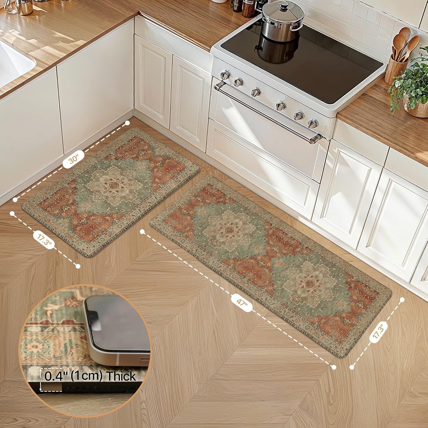 image:imageGENIMO Anti Fatigue Kitchen Mats for Floor 2PCS Cushioned Standing Mats 173x47amp173x30 Light Taupe Brown vintage boho rug set waterproof nonslip easyclean for home laundry sink farmhouseMulti Color