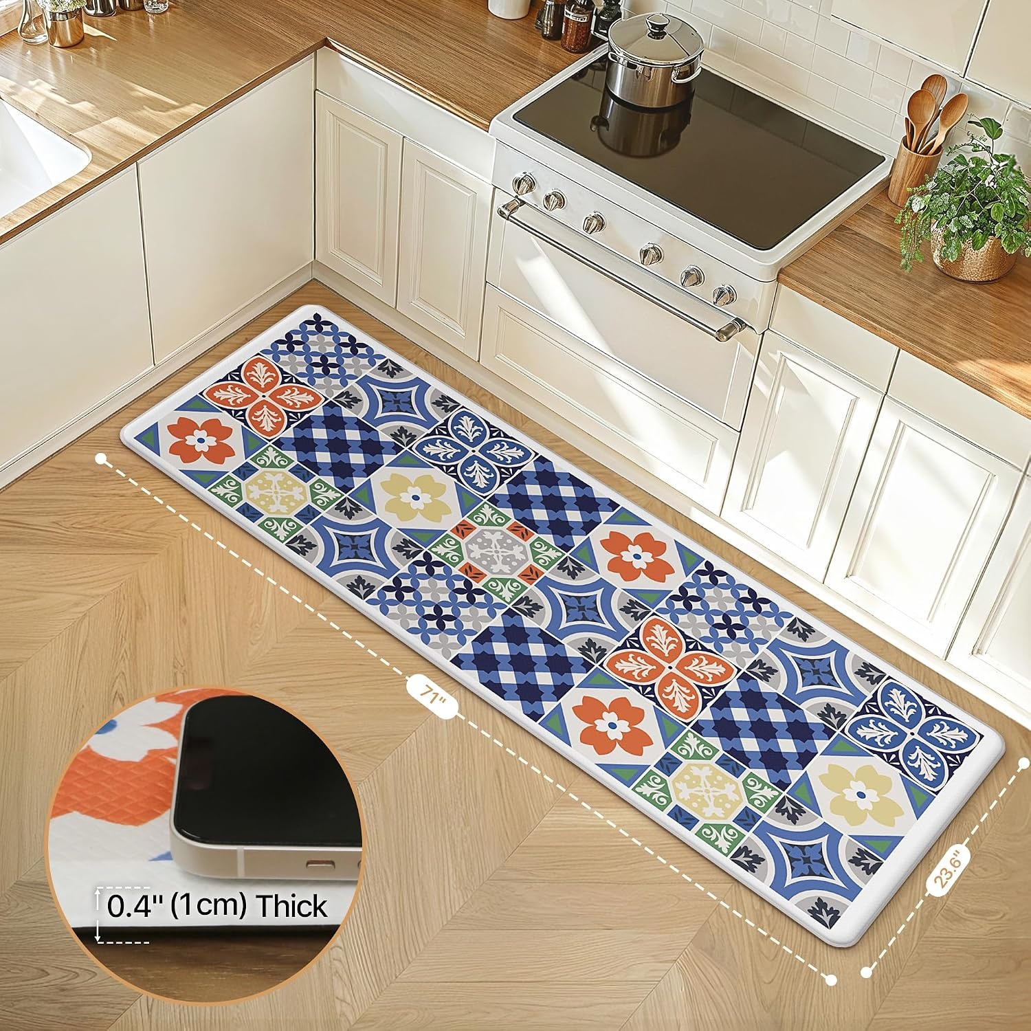image:imageGENIMO Anti Fatigue Kitchen Mats for Floor 2PCS Cushioned Standing Mats 173x47amp173x30 Light Taupe Brown vintage boho rug set waterproof nonslip easyclean for home laundry sink farmhouseAblue
