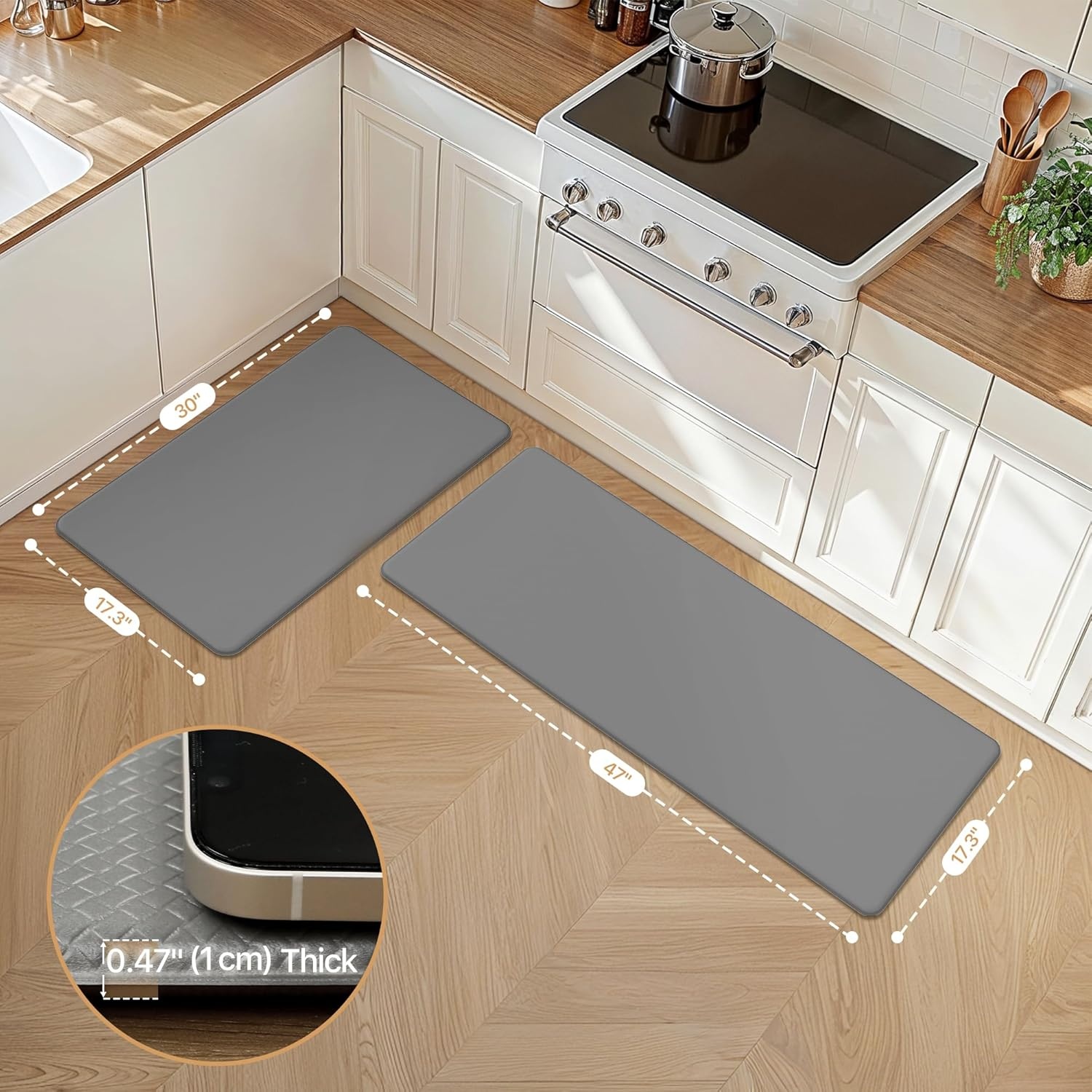 image:imageGENIMO Anti Fatigue Kitchen Mats for Floor 2PCS Cushioned Standing Mats 173x47amp173x30 Light Taupe Brown vintage boho rug set waterproof nonslip easyclean for home laundry sink farmhouseSlate Gray