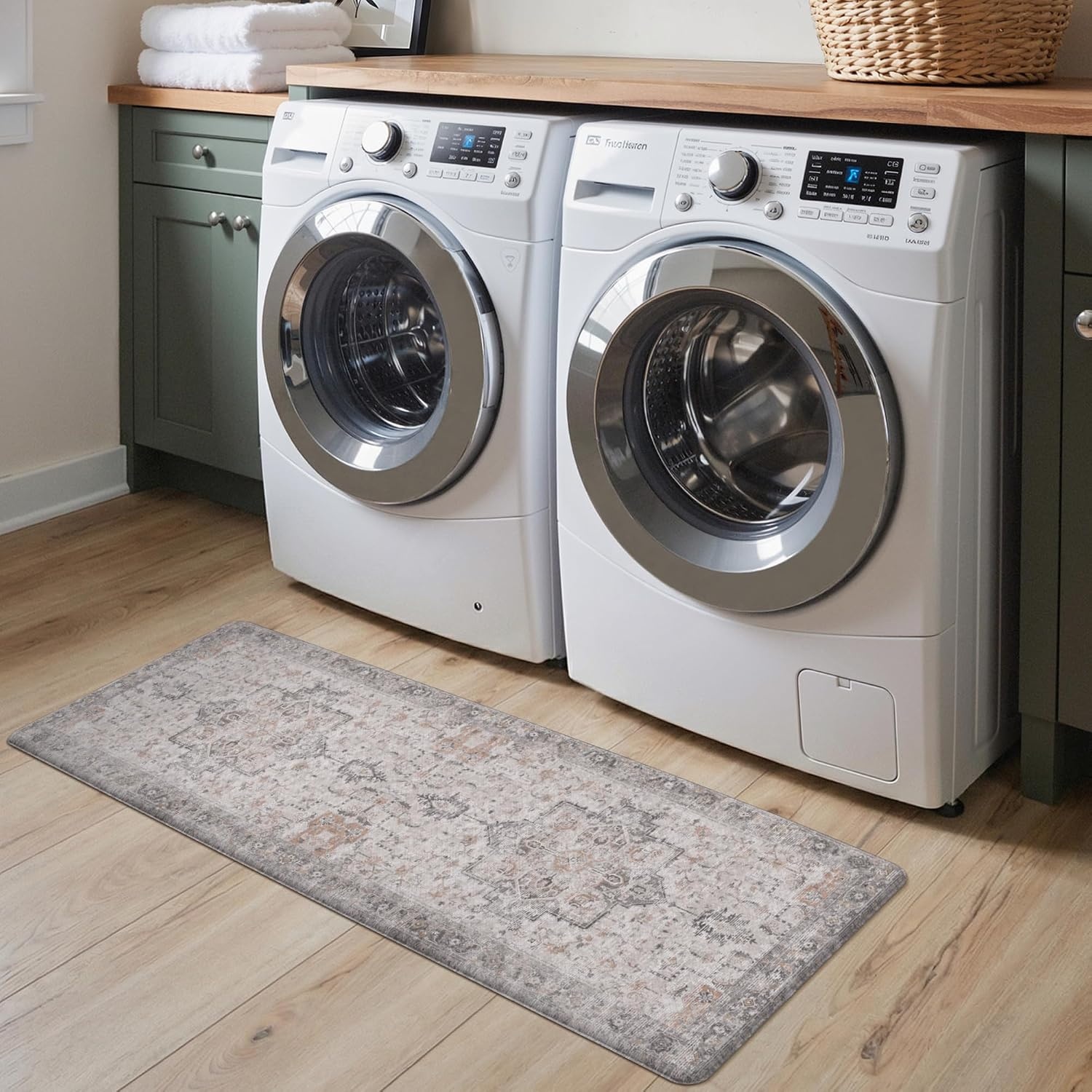 image:imageGENIMO Anti Fatigue Kitchen Mats for Floor 2PCS Cushioned Standing Mats 173x47amp173x30 Light Taupe Brown vintage boho rug set waterproof nonslip easyclean for home laundry sink farmhouseSoft Rose Taupe