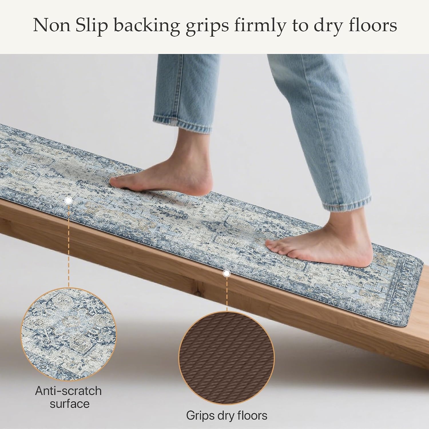 image:imageGENIMO Anti Fatigue Kitchen Mats for Floor 2PCS Cushioned Standing Mats 173x47amp173x30 Light Taupe Brown vintage boho rug set waterproof nonslip easyclean for home laundry sink farmhouseLight Blue