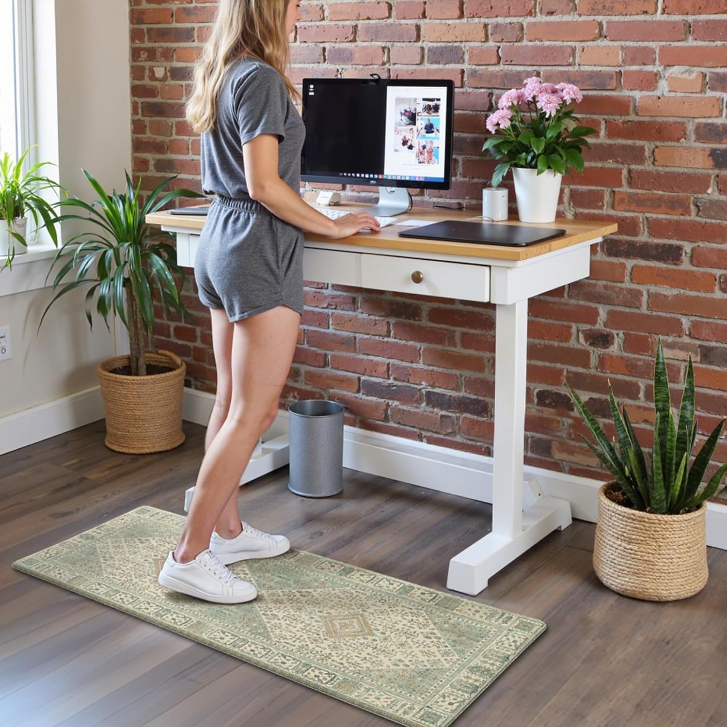 image:imageGENIMO Anti Fatigue Kitchen Mats for Floor 2PCS Cushioned Standing Mats 173x47amp173x30 Light Taupe Brown vintage boho rug set waterproof nonslip easyclean for home laundry sink farmhouseVintage Green