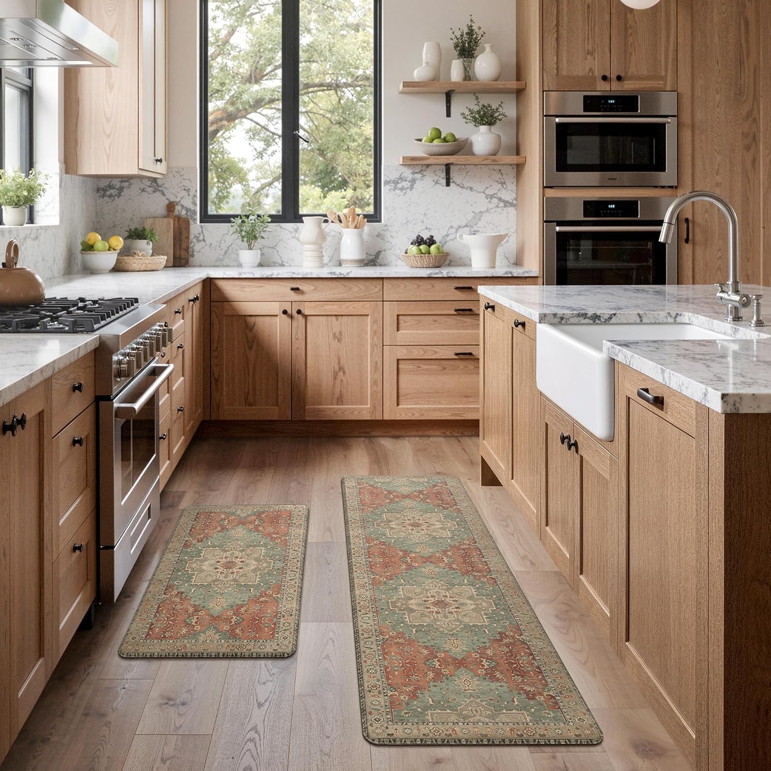 image:imageGENIMO Anti Fatigue Kitchen Mats for Floor 2PCS Cushioned Standing Mats 173x47amp173x30 Light Taupe Brown vintage boho rug set waterproof nonslip easyclean for home laundry sink farmhouseMulti Color
