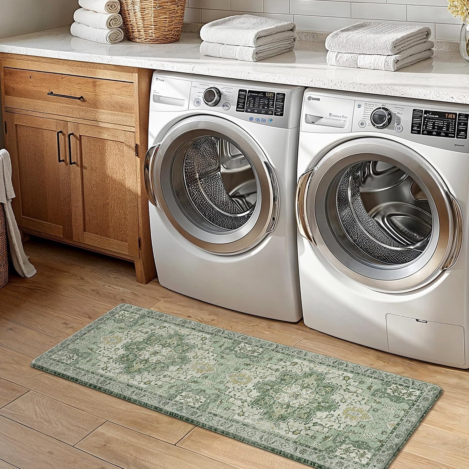 image:imageGENIMO Anti Fatigue Kitchen Mats for Floor 2PCS Cushioned Standing Mats 173x47amp173x30 Light Taupe Brown vintage boho rug set waterproof nonslip easyclean for home laundry sink farmhouseLight Green