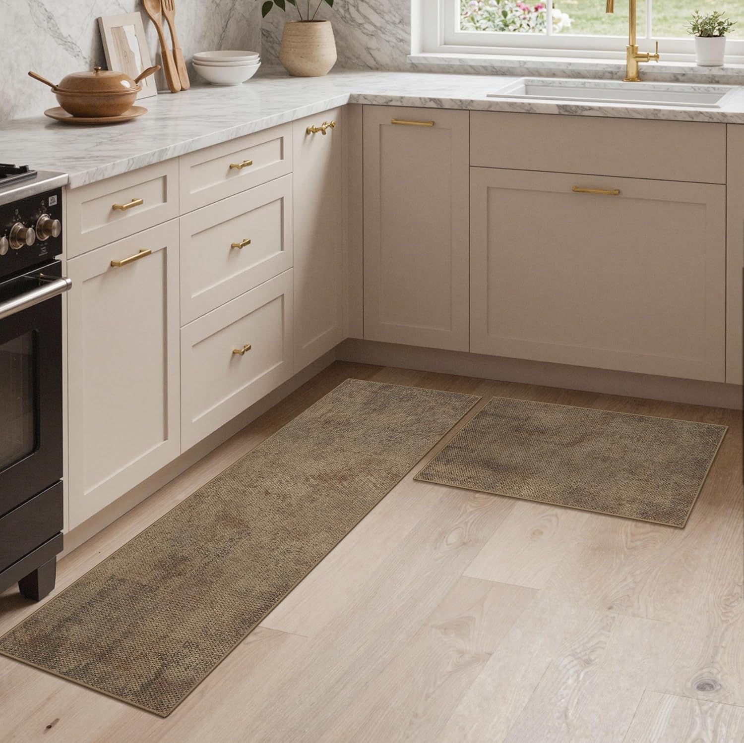 image:imageGENIMO Anti Fatigue Kitchen Mats for Floor 2PCS Cushioned Standing Mats 173x47amp173x30 Light Taupe Brown vintage boho rug set waterproof nonslip easyclean for home laundry sink farmhouseJute