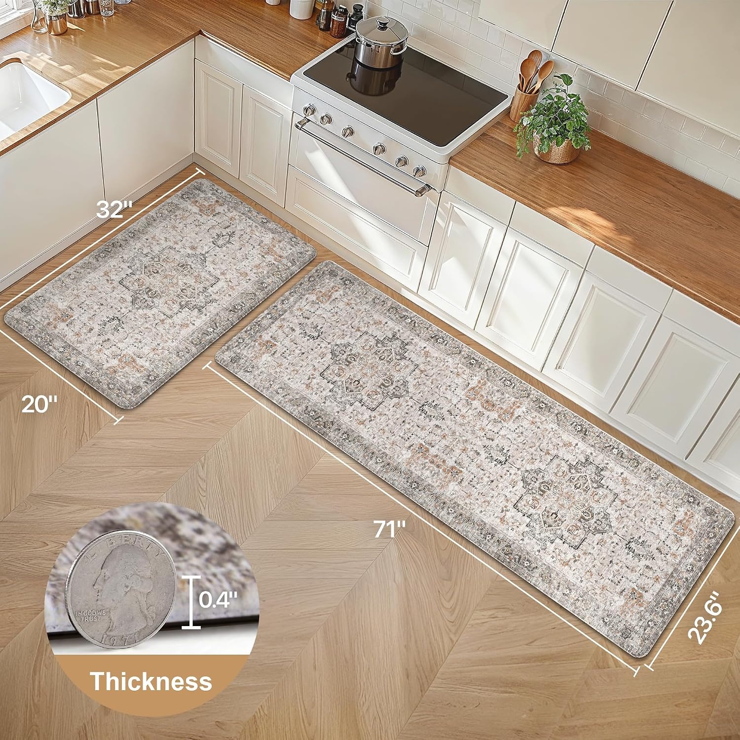 image:imageGENIMO Anti Fatigue Kitchen Mats for Floor 2PCS Cushioned Standing Mats 173x47amp173x30 Light Taupe Brown vintage boho rug set waterproof nonslip easyclean for home laundry sink farmhouseLight Taupe Brown
