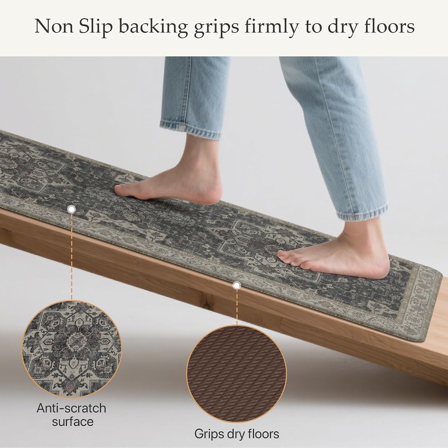 image:imageGENIMO Anti Fatigue Kitchen Mats for Floor 2PCS Cushioned Standing Mats 173x47amp173x30 Light Taupe Brown vintage boho rug set waterproof nonslip easyclean for home laundry sink farmhouseMidnight Gold