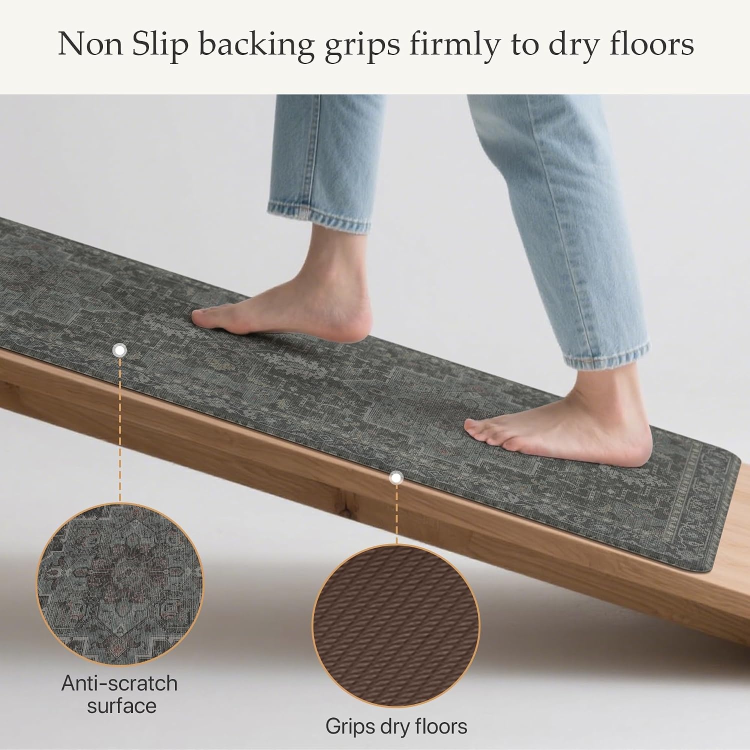 image:imageGENIMO Anti Fatigue Kitchen Mats for Floor 2PCS Cushioned Standing Mats 173x47amp173x30 Light Taupe Brown vintage boho rug set waterproof nonslip easyclean for home laundry sink farmhouseDusky Green