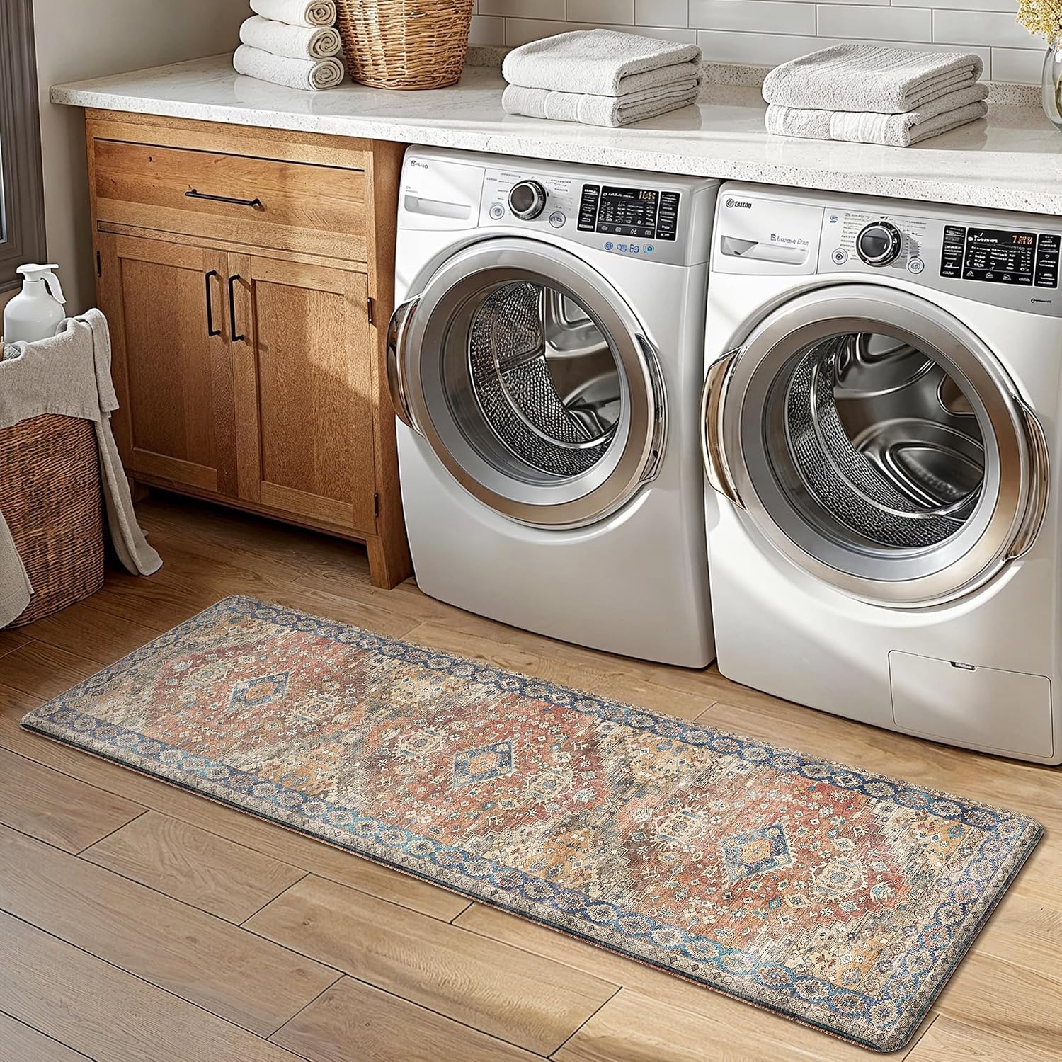image:imageGENIMO Anti Fatigue Kitchen Mats for Floor 2PCS Cushioned Standing Mats 173x47amp173x30 Light Taupe Brown vintage boho rug set waterproof nonslip easyclean for home laundry sink farmhouseRetrobrick