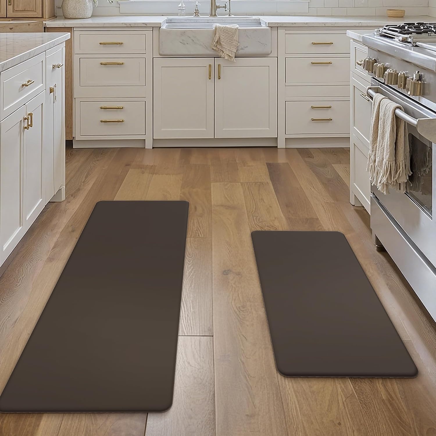 image:imageGENIMO Anti Fatigue Kitchen Mats for Floor 2PCS Cushioned Standing Mats 173x47amp173x30 Light Taupe Brown vintage boho rug set waterproof nonslip easyclean for home laundry sink farmhouseChocolate Brown