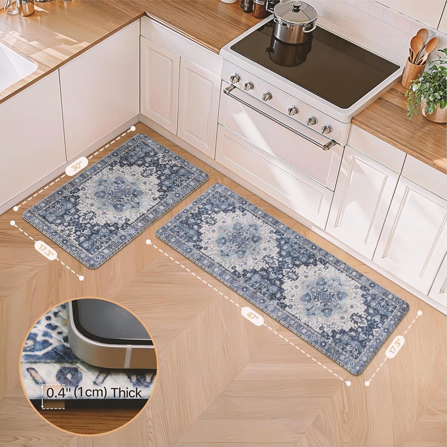 image:imageGENIMO Anti Fatigue Kitchen Mats for Floor 2PCS Cushioned Standing Mats 173x47amp173x30 Light Taupe Brown vintage boho rug set waterproof nonslip easyclean for home laundry sink farmhouseSoft Blue Violet