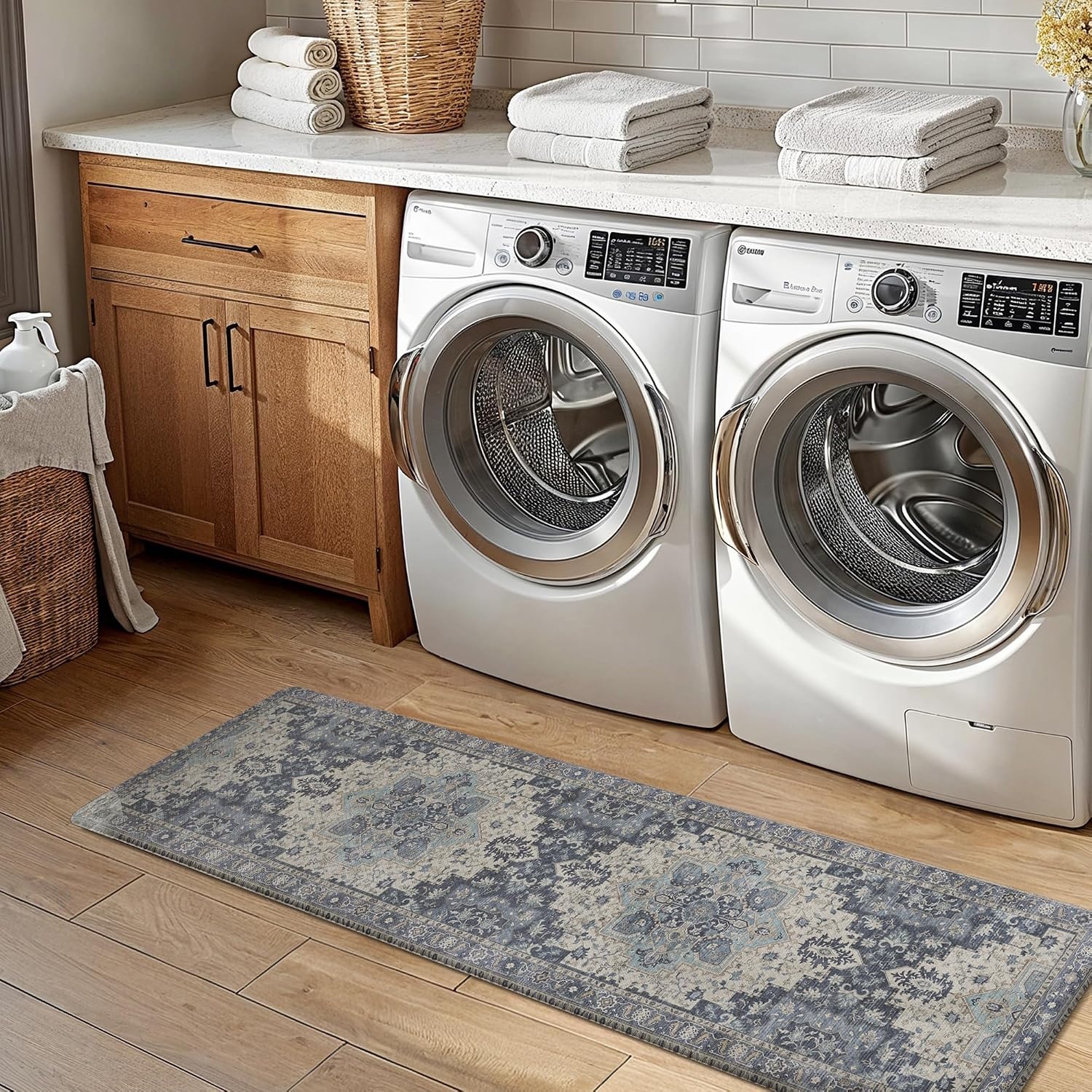 image:imageGENIMO Anti Fatigue Kitchen Mats for Floor 2PCS Cushioned Standing Mats 173x47amp173x30 Light Taupe Brown vintage boho rug set waterproof nonslip easyclean for home laundry sink farmhouseCenter Blue