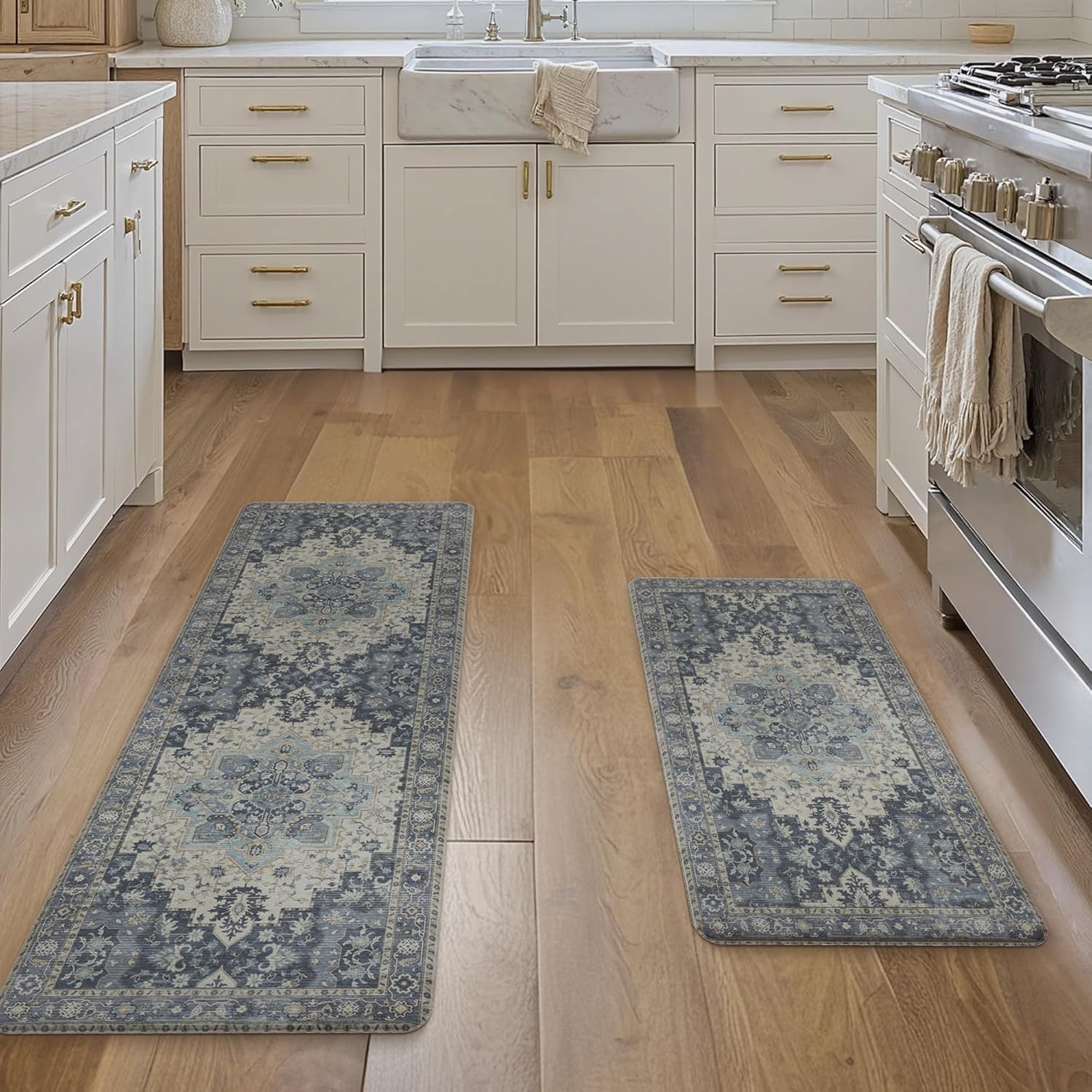 image:imageGENIMO Anti Fatigue Kitchen Mats for Floor 2PCS Cushioned Standing Mats 173x47amp173x30 Light Taupe Brown vintage boho rug set waterproof nonslip easyclean for home laundry sink farmhouseCenter Blue