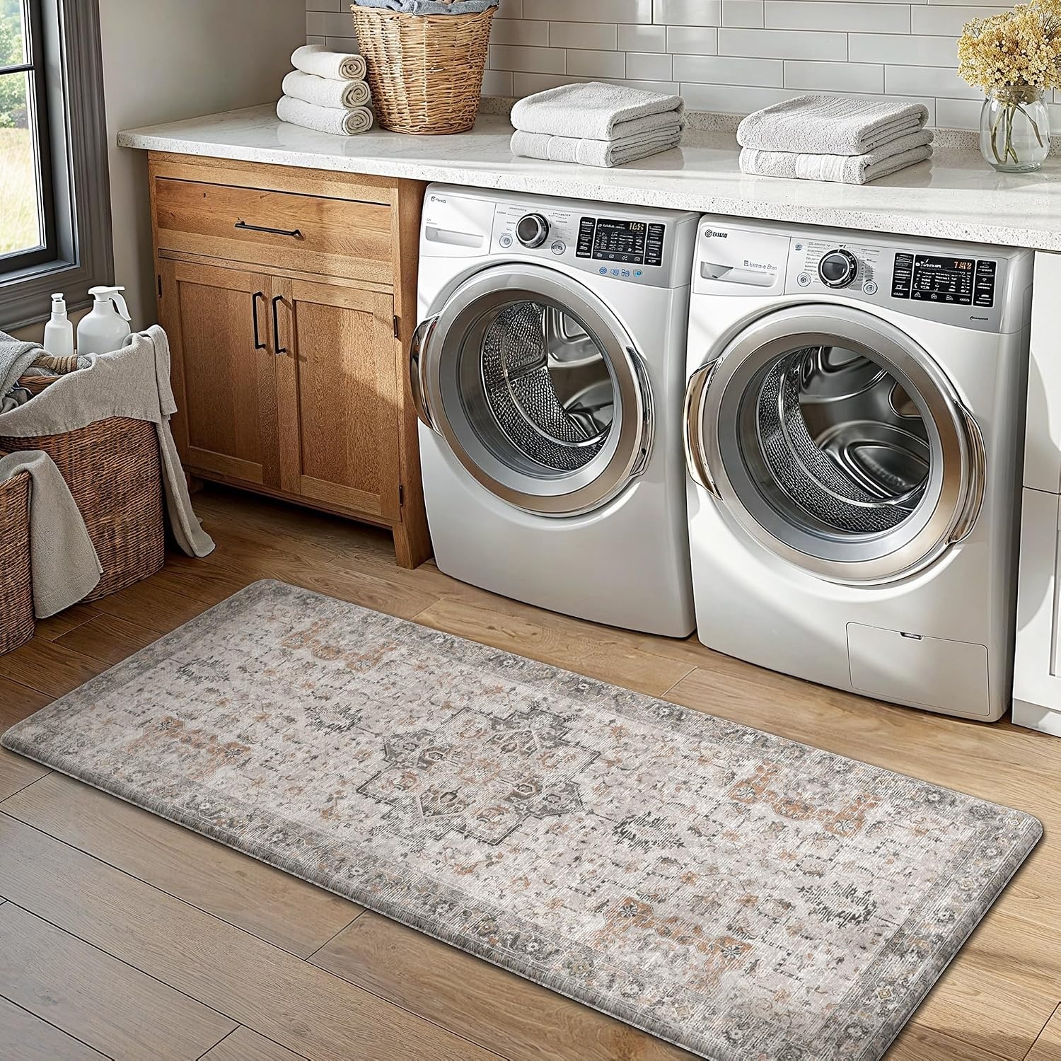 image:imageGENIMO Anti Fatigue Kitchen Mats for Floor 2PCS Cushioned Standing Mats 173x47amp173x30 Light Taupe Brown vintage boho rug set waterproof nonslip easyclean for home laundry sink farmhouseLight Taupe Brown