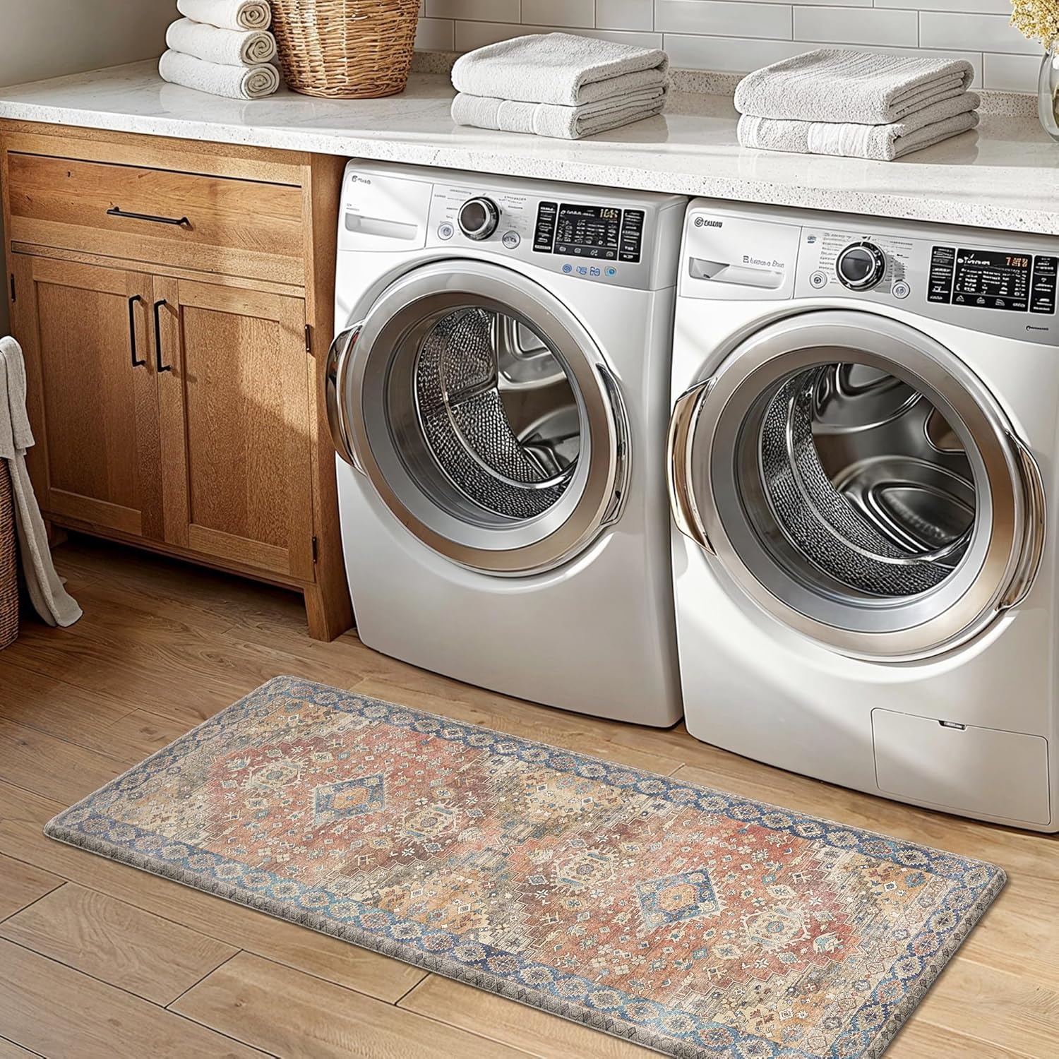 image:imageGENIMO Anti Fatigue Kitchen Mats for Floor 2PCS Cushioned Standing Mats 173x47amp173x30 Light Taupe Brown vintage boho rug set waterproof nonslip easyclean for home laundry sink farmhouseRetrobrick
