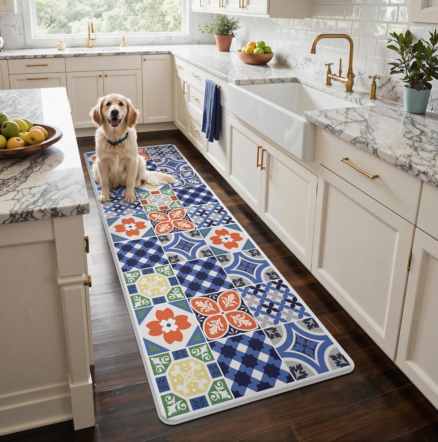 image:imageGENIMO Anti Fatigue Kitchen Mats for Floor 2PCS Cushioned Standing Mats 173x47amp173x30 Light Taupe Brown vintage boho rug set waterproof nonslip easyclean for home laundry sink farmhouseAblue