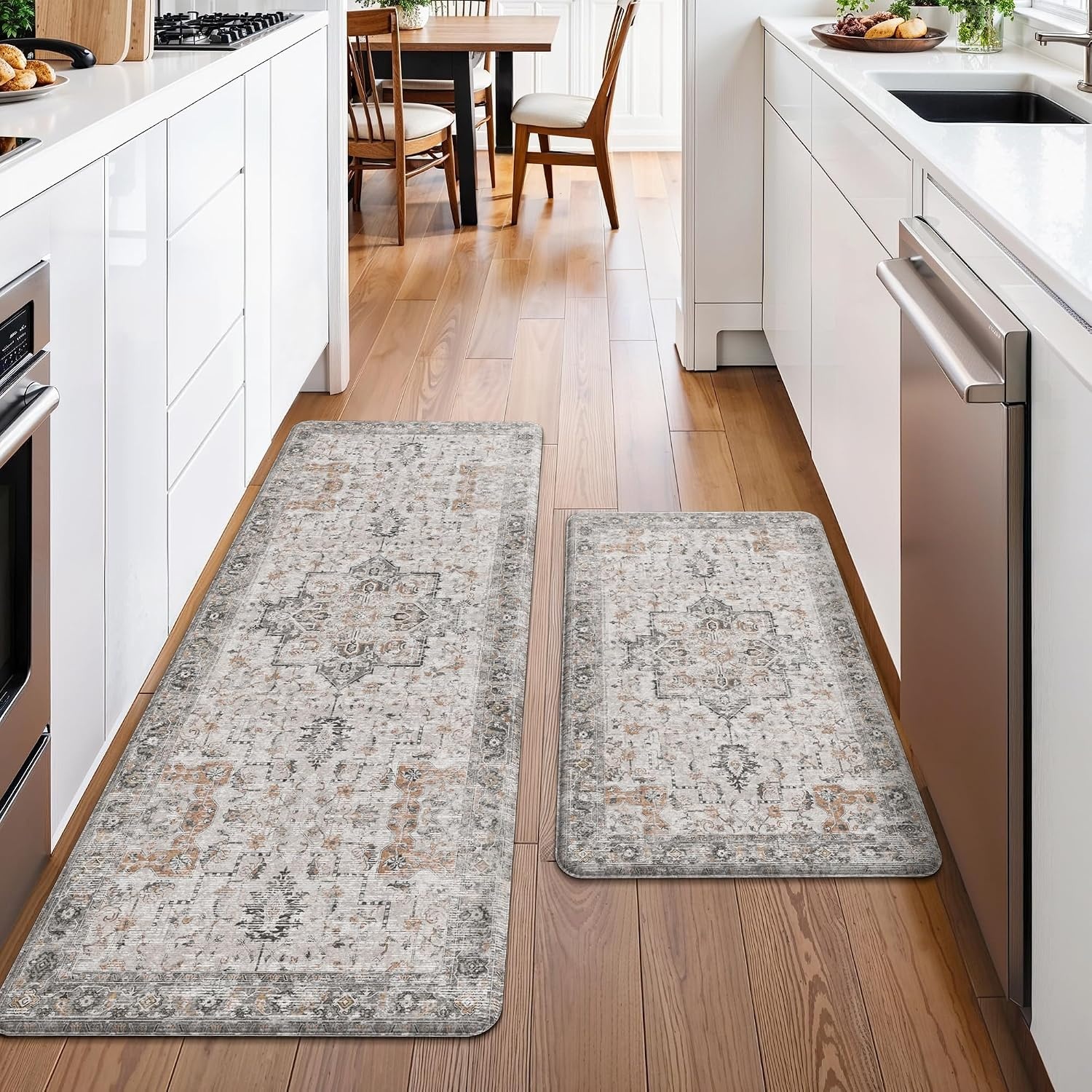 image:imageGENIMO Anti Fatigue Kitchen Mats for Floor 2PCS Cushioned Standing Mats 173x47amp173x30 Light Taupe Brown vintage boho rug set waterproof nonslip easyclean for home laundry sink farmhouseLight Taupe Brown