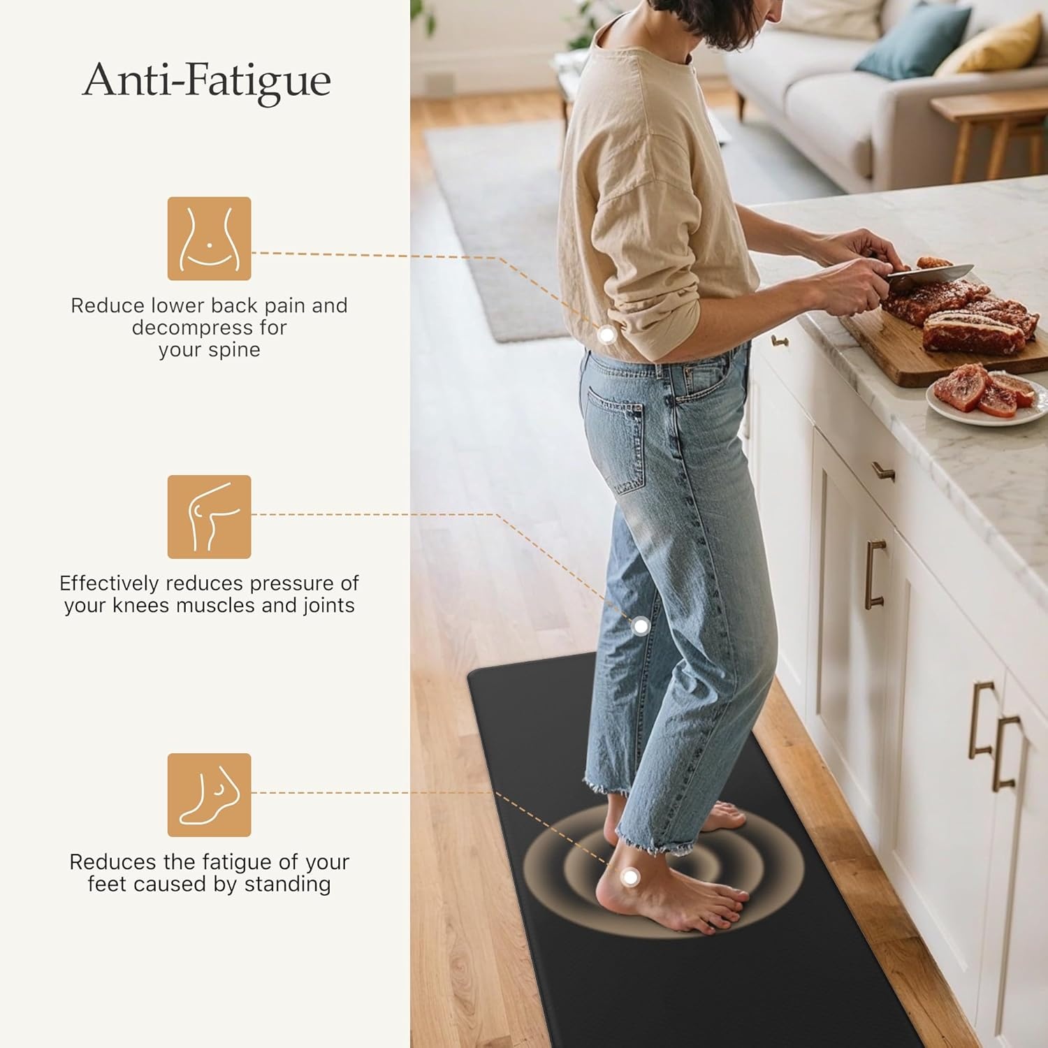 image:imageGENIMO Anti Fatigue Kitchen Mats for Floor 2PCS Cushioned Standing Mats 173x47amp173x30 Light Taupe Brown vintage boho rug set waterproof nonslip easyclean for home laundry sink farmhouseClassic Black