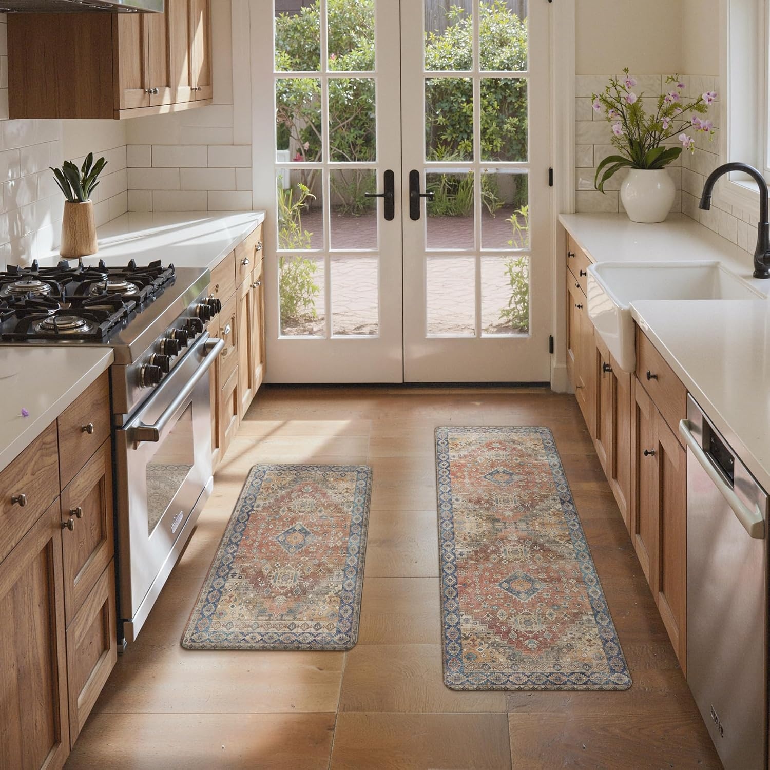 image:imageGENIMO Anti Fatigue Kitchen Mats for Floor 2PCS Cushioned Standing Mats 173x47amp173x30 Light Taupe Brown vintage boho rug set waterproof nonslip easyclean for home laundry sink farmhouseRetrobrick