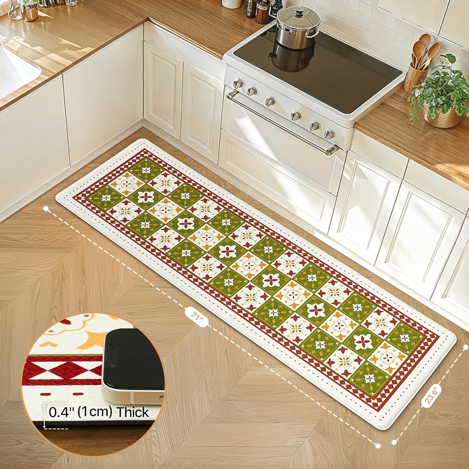 image:imageGENIMO Anti Fatigue Kitchen Mats for Floor 2PCS Cushioned Standing Mats 173x47amp173x30 Light Taupe Brown vintage boho rug set waterproof nonslip easyclean for home laundry sink farmhouseDgreen
