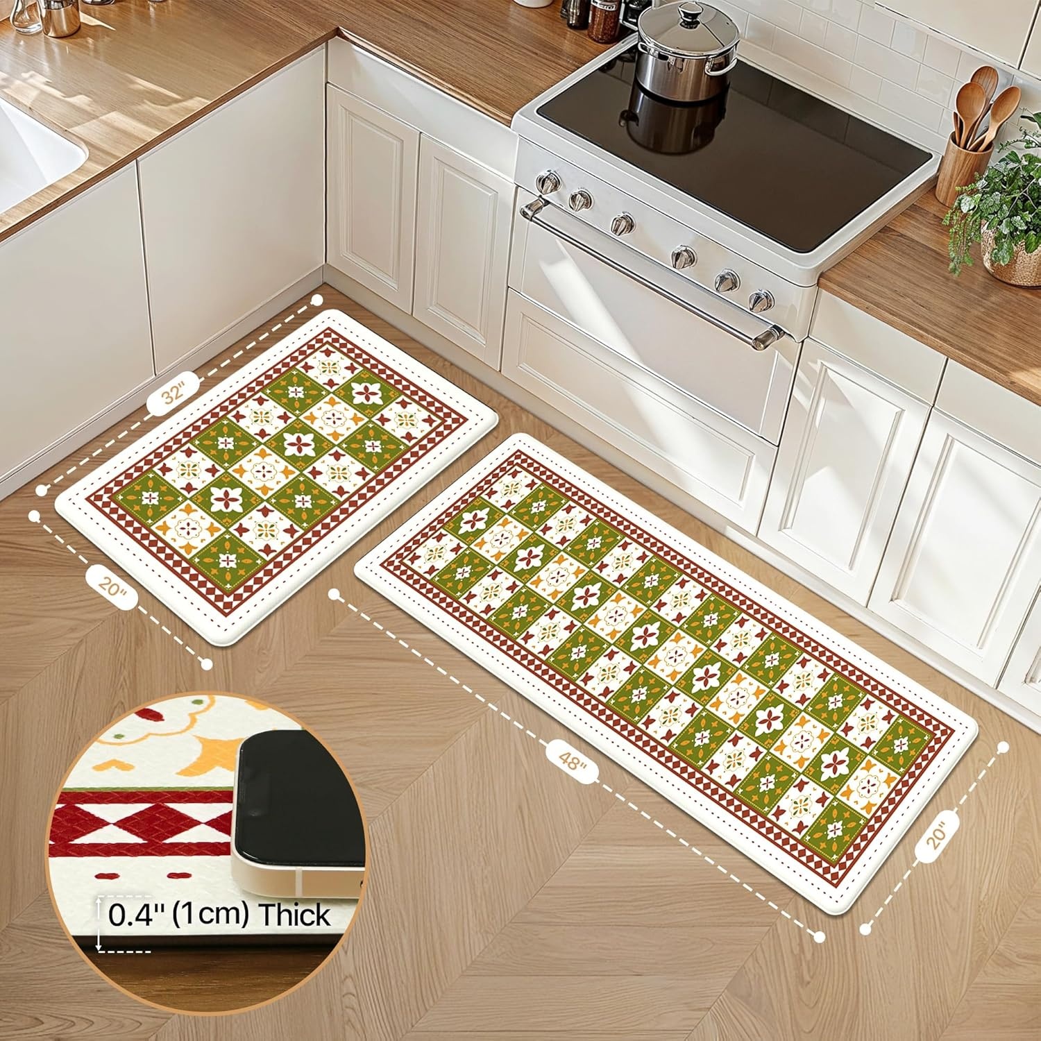 image:imageGENIMO Anti Fatigue Kitchen Mats for Floor 2PCS Cushioned Standing Mats 173x47amp173x30 Light Taupe Brown vintage boho rug set waterproof nonslip easyclean for home laundry sink farmhouseDgreen