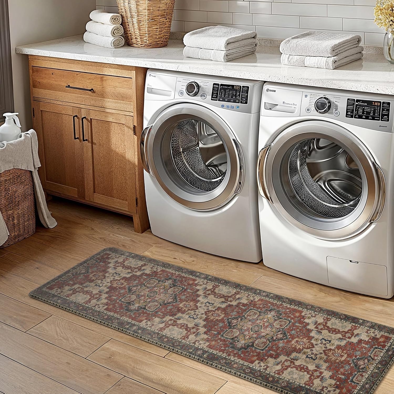 image:imageGENIMO Anti Fatigue Kitchen Mats for Floor 2PCS Cushioned Standing Mats 173x47amp173x30 Light Taupe Brown vintage boho rug set waterproof nonslip easyclean for home laundry sink farmhouseBordeaux Red