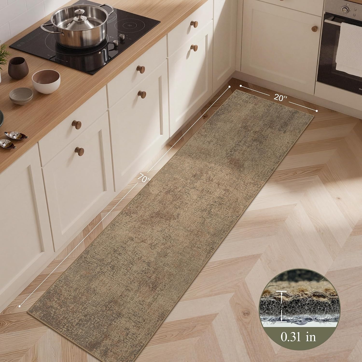 image:imageGENIMO Anti Fatigue Kitchen Mats for Floor 2PCS Cushioned Standing Mats 173x47amp173x30 Light Taupe Brown vintage boho rug set waterproof nonslip easyclean for home laundry sink farmhouseJute