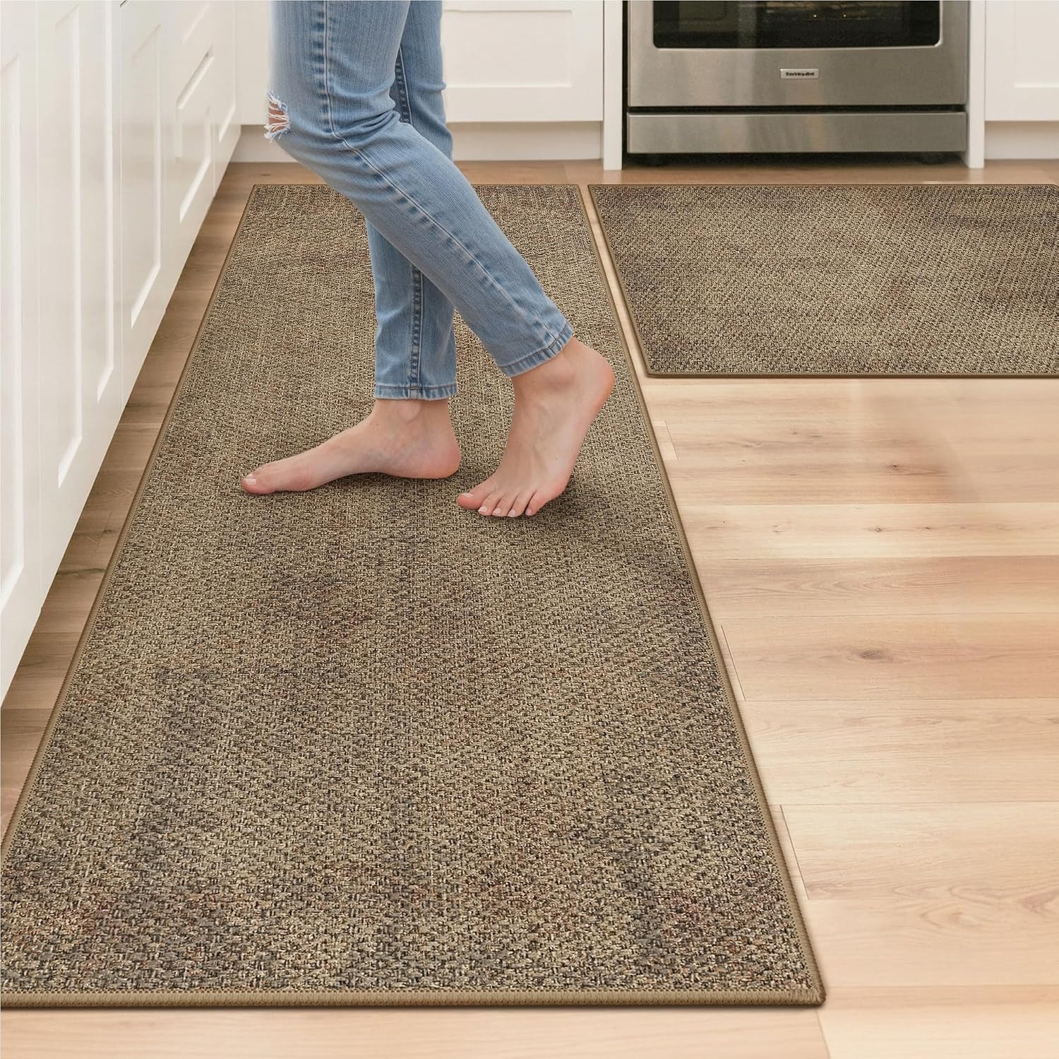 image:imageGENIMO Anti Fatigue Kitchen Mats for Floor 2PCS Cushioned Standing Mats 173x47amp173x30 Light Taupe Brown vintage boho rug set waterproof nonslip easyclean for home laundry sink farmhouseJute