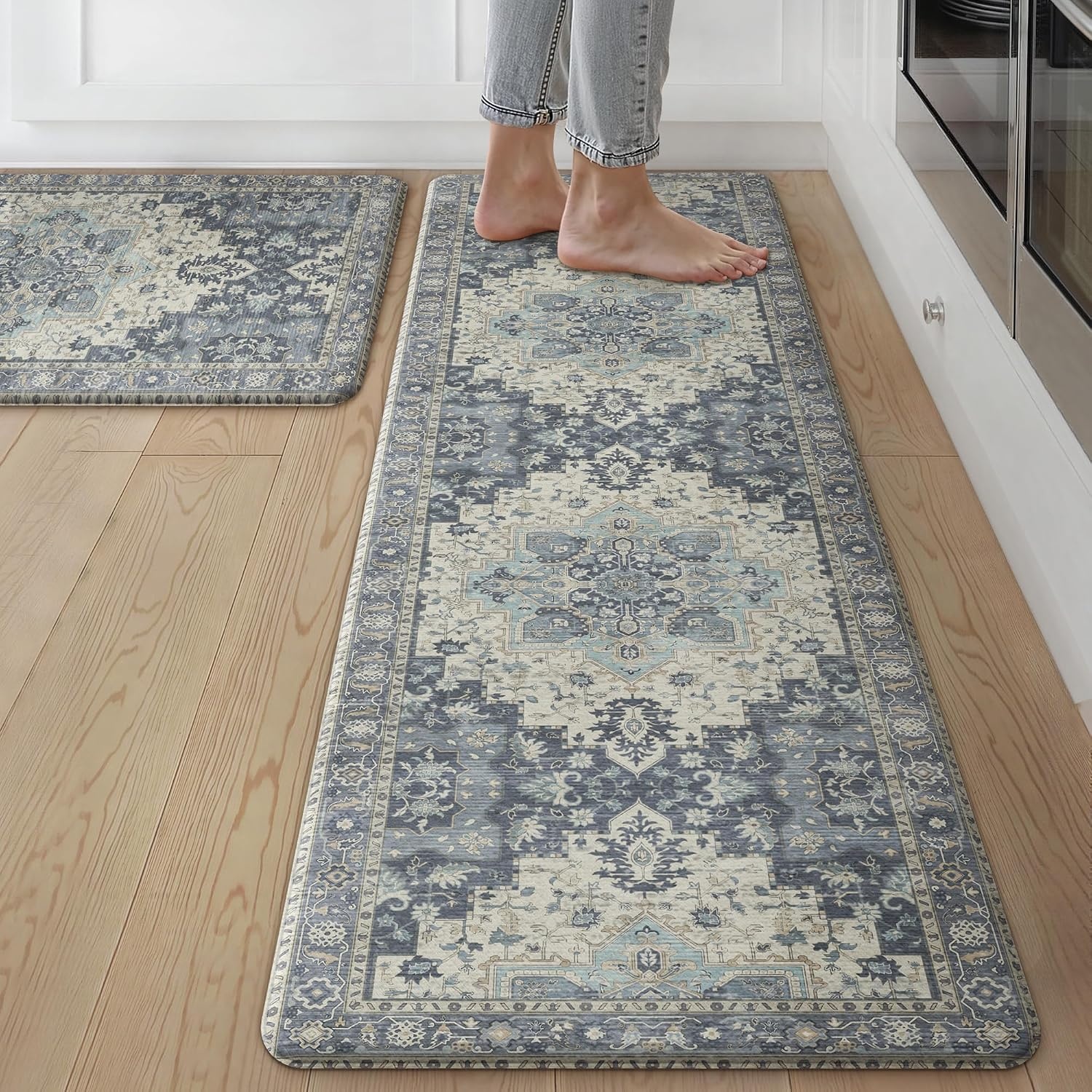 image:imageGENIMO Anti Fatigue Kitchen Mats for Floor 2PCS Cushioned Standing Mats 173x47amp173x30 Light Taupe Brown vintage boho rug set waterproof nonslip easyclean for home laundry sink farmhouseCenter Blue