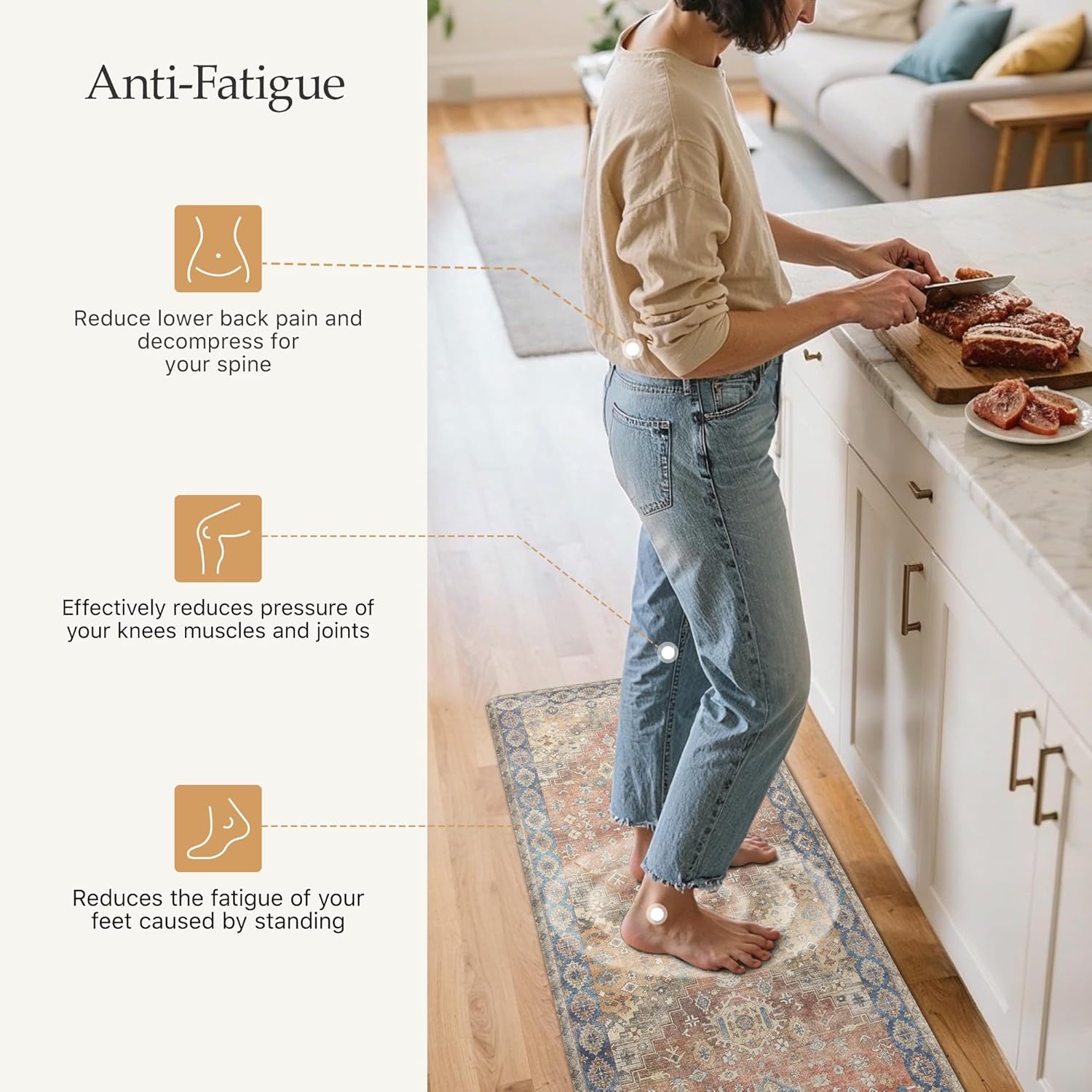 image:imageGENIMO Anti Fatigue Kitchen Mats for Floor 2PCS Cushioned Standing Mats 173x47amp173x30 Light Taupe Brown vintage boho rug set waterproof nonslip easyclean for home laundry sink farmhouseRetrobrick