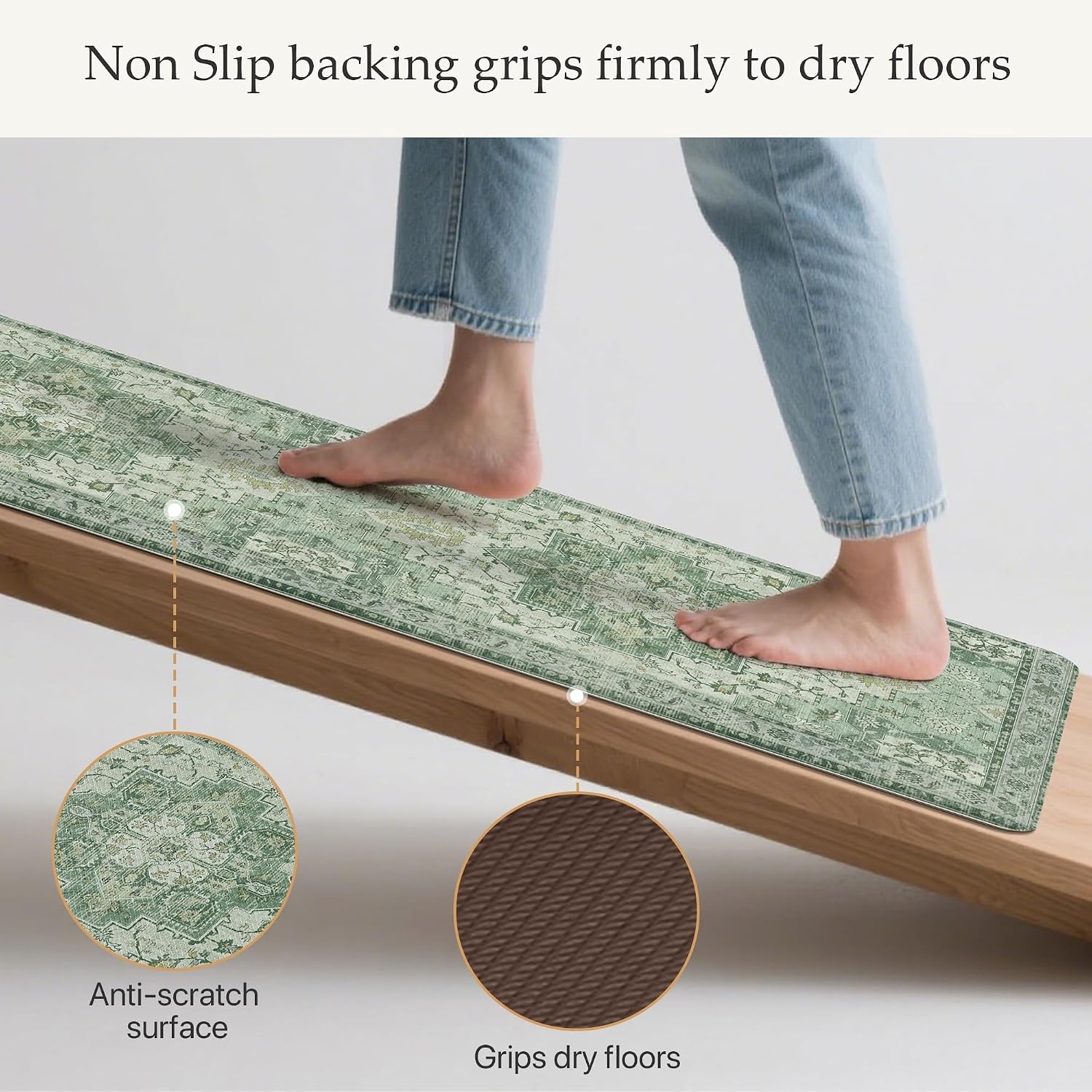 image:imageGENIMO Anti Fatigue Kitchen Mats for Floor 2PCS Cushioned Standing Mats 173x47amp173x30 Light Taupe Brown vintage boho rug set waterproof nonslip easyclean for home laundry sink farmhouseLight Green