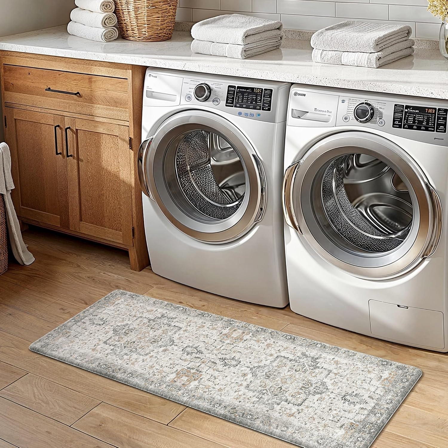 image:imageGENIMO Anti Fatigue Kitchen Mats for Floor 2PCS Cushioned Standing Mats 173x47amp173x30 Light Taupe Brown vintage boho rug set waterproof nonslip easyclean for home laundry sink farmhouseLight Taupe Brown