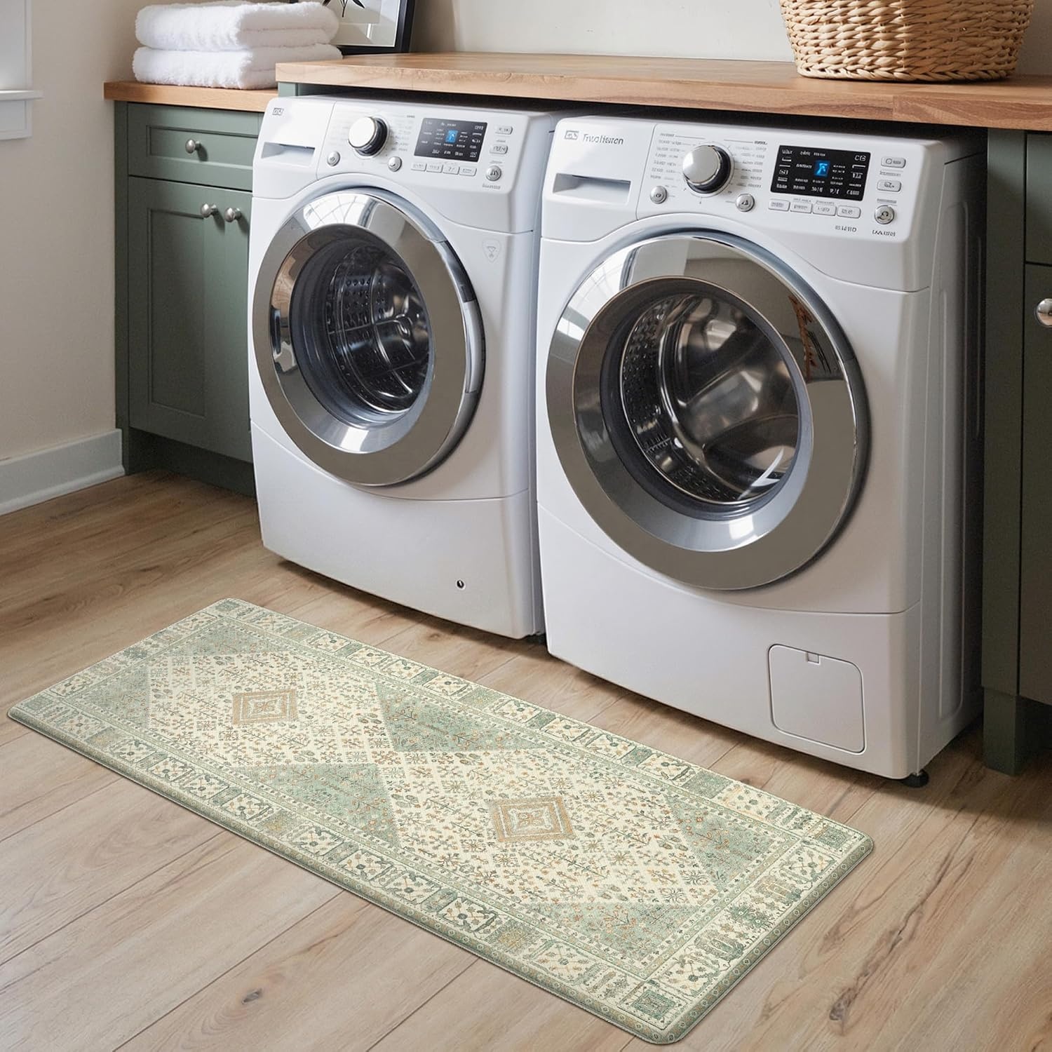 image:imageGENIMO Anti Fatigue Kitchen Mats for Floor 2PCS Cushioned Standing Mats 173x47amp173x30 Light Taupe Brown vintage boho rug set waterproof nonslip easyclean for home laundry sink farmhouseVintage Green