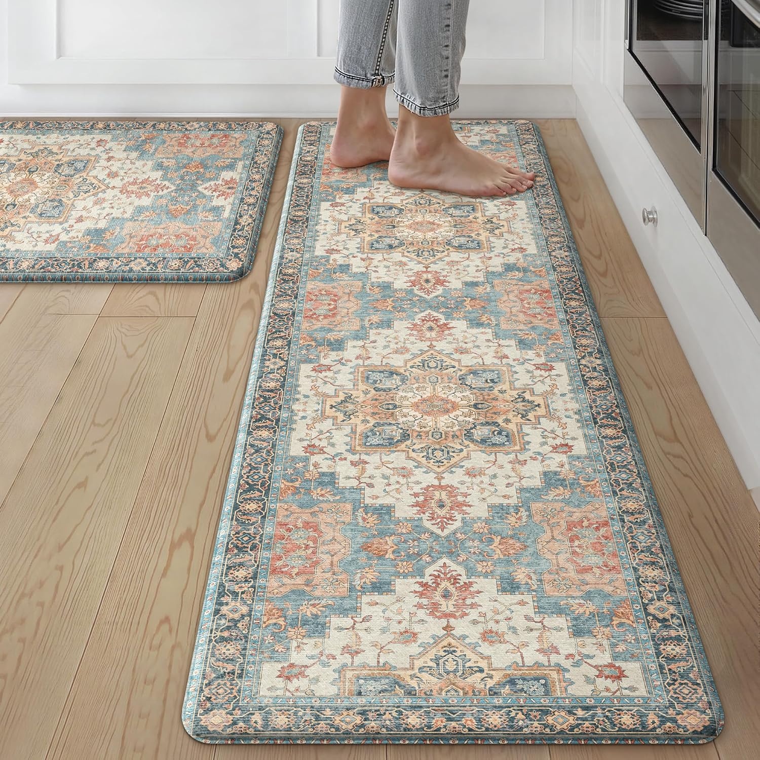 image:imageGENIMO Anti Fatigue Kitchen Mats for Floor 2PCS Cushioned Standing Mats 173x47amp173x30 Light Taupe Brown vintage boho rug set waterproof nonslip easyclean for home laundry sink farmhouseBluesalmon