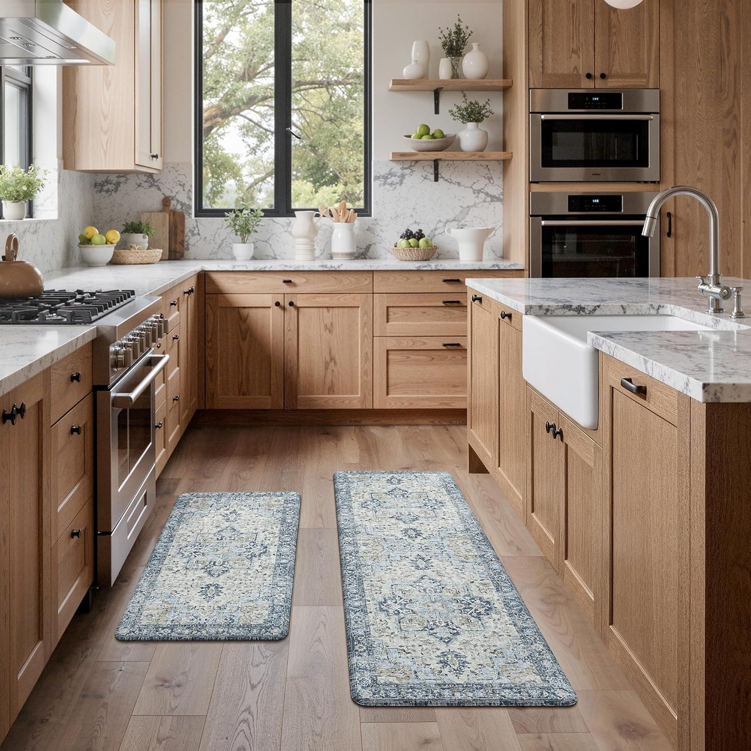 image:imageGENIMO Anti Fatigue Kitchen Mats for Floor 2PCS Cushioned Standing Mats 173x47amp173x30 Light Taupe Brown vintage boho rug set waterproof nonslip easyclean for home laundry sink farmhouseLight Blue