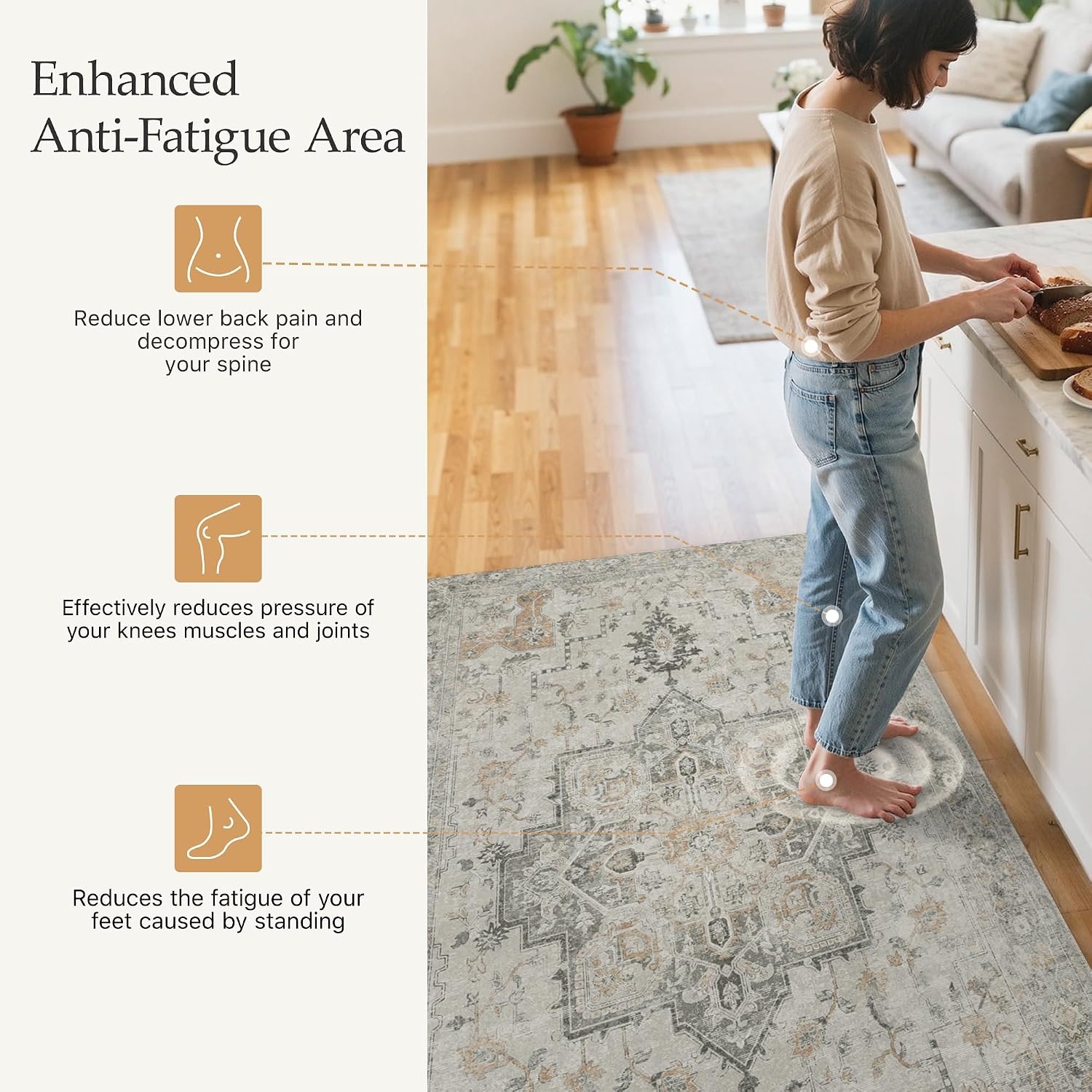 image:imageGENIMO Anti Fatigue Kitchen Mats for Floor 2PCS Cushioned Standing Mats 173x47amp173x30 Light Taupe Brown vintage boho rug set waterproof nonslip easyclean for home laundry sink farmhouseLight Taupe Brown
